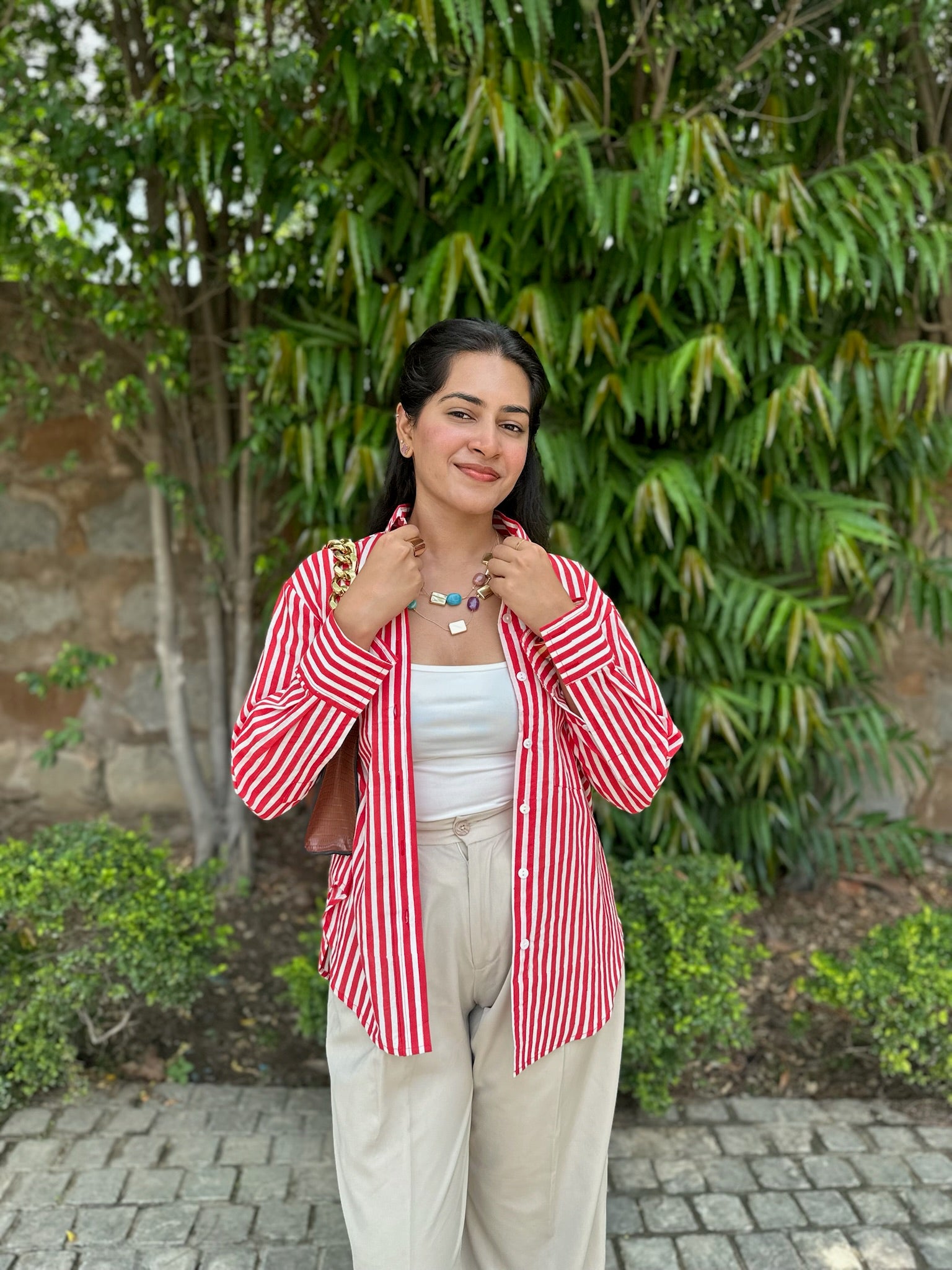 mono brick red striped shirt