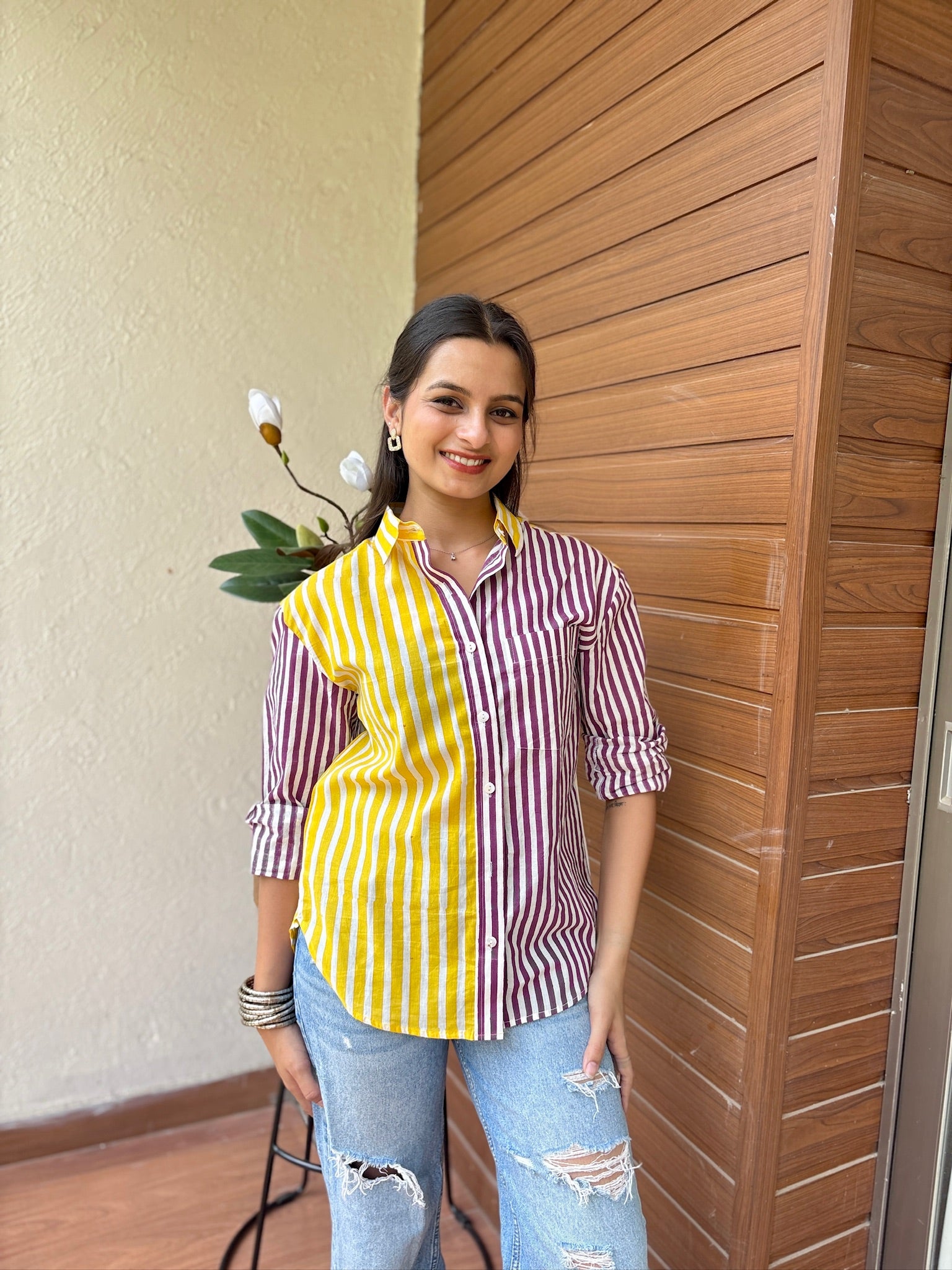 Multi Stripes Yellow Lavender Shirt
