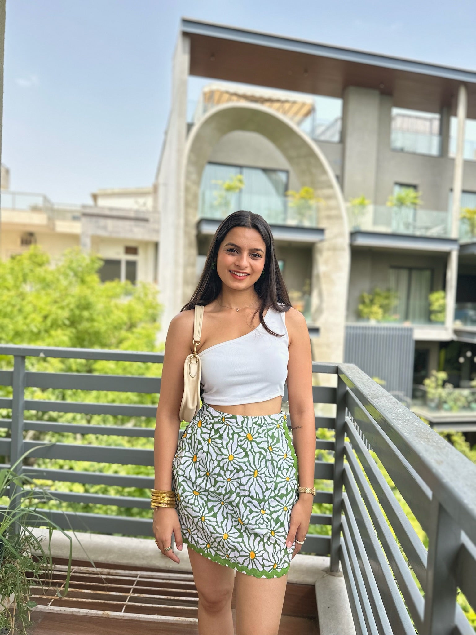 Olive Green Floral Printed Lace Skort