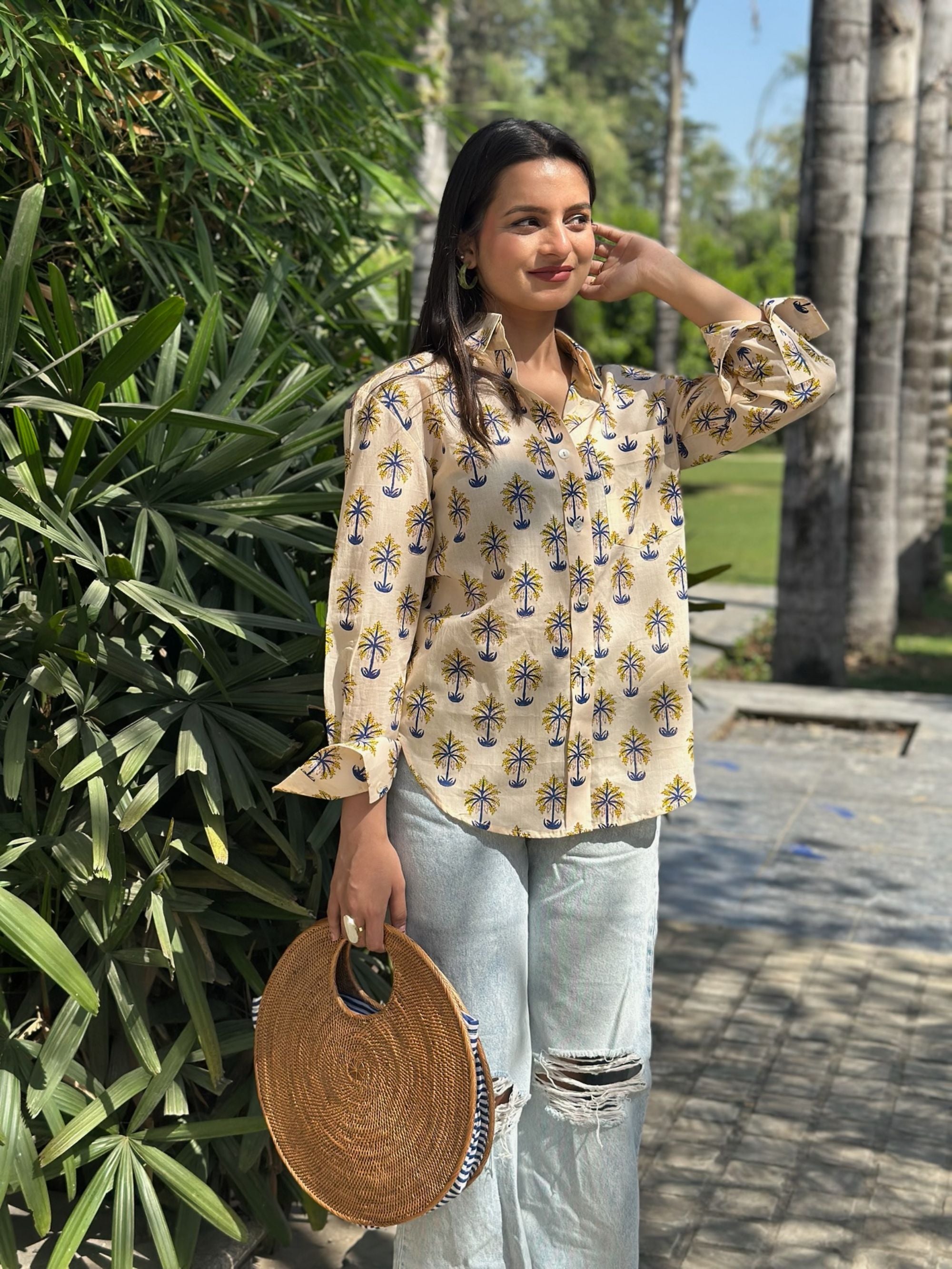 Palm Leaves Yellow and Blue Shirt