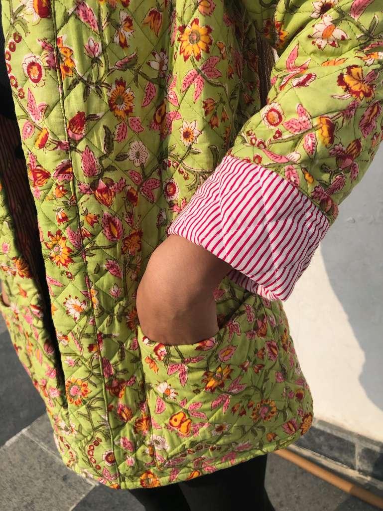 Parrot Green Reversible Cotton Quilted Jacket - Mannगिरी