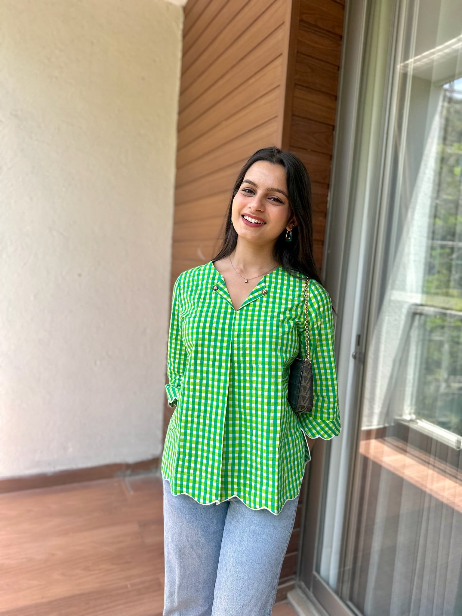 Parrot Green Gingham Scallop Top