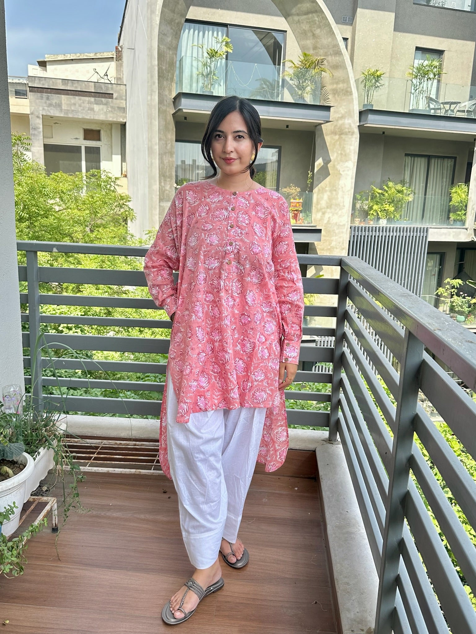 Peach Gul Mulmul Coord Set