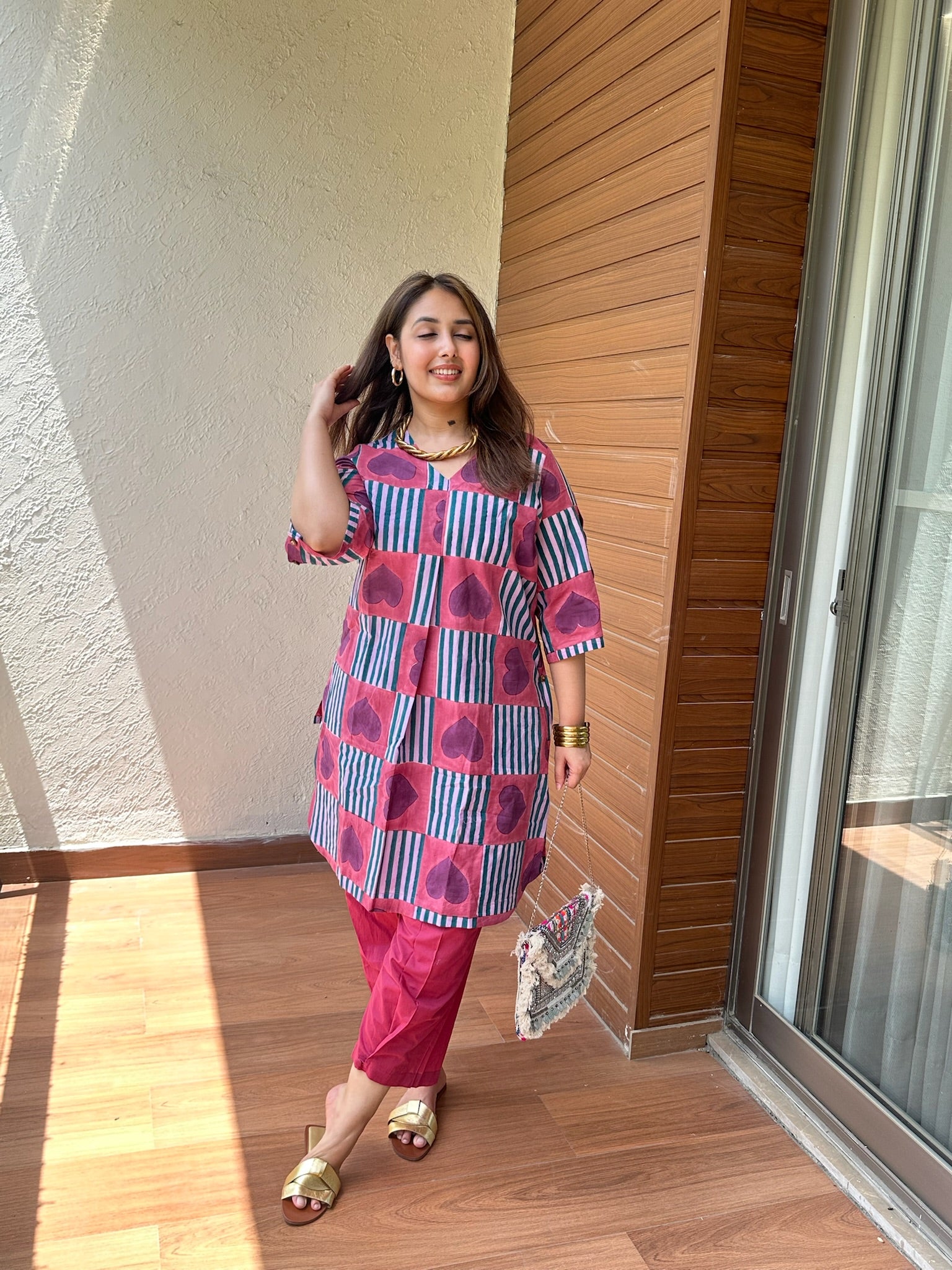Purple Heart Side Placket Boxy Co-ord Set