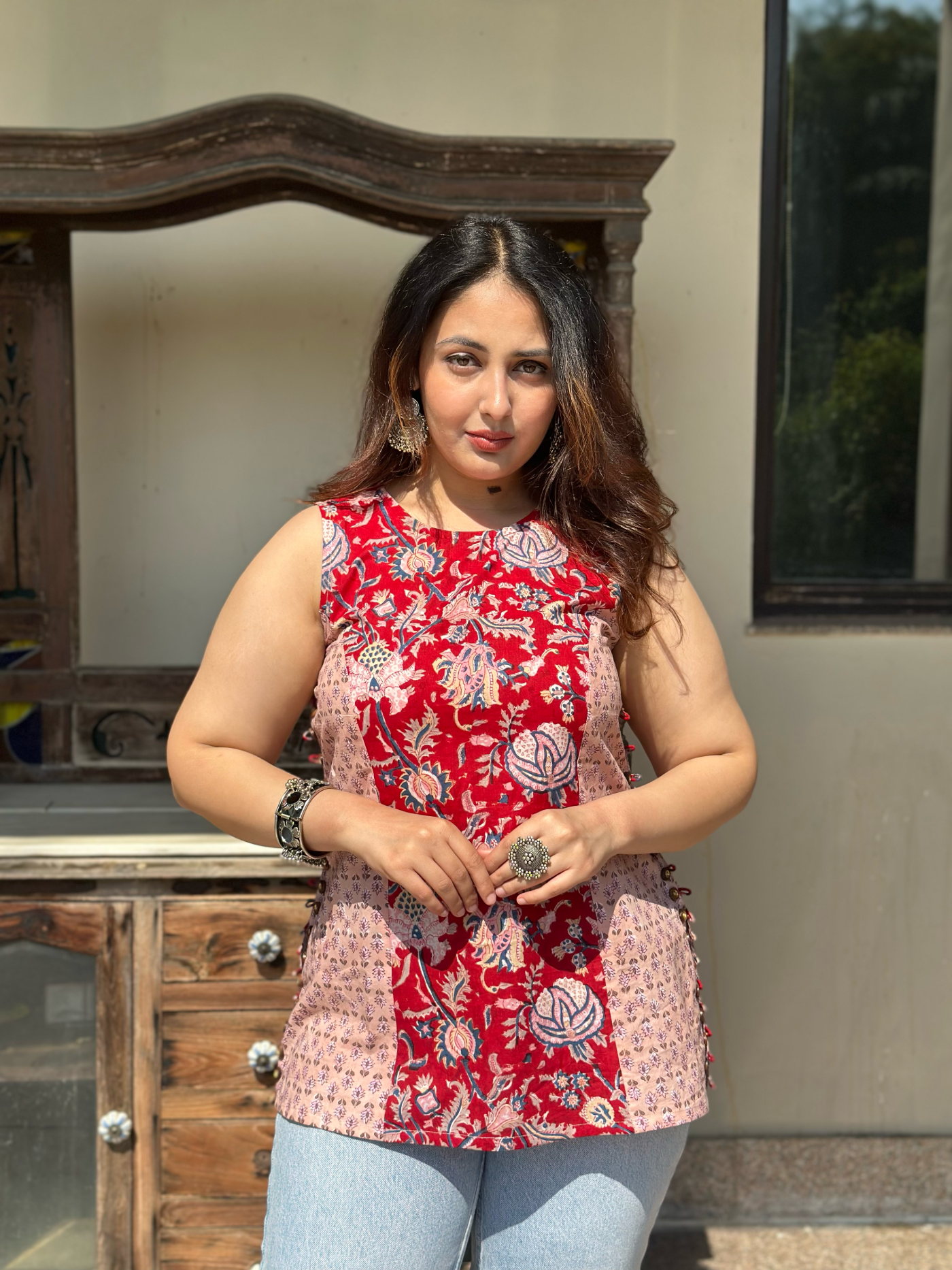 Red Pink Halter Short Kurti