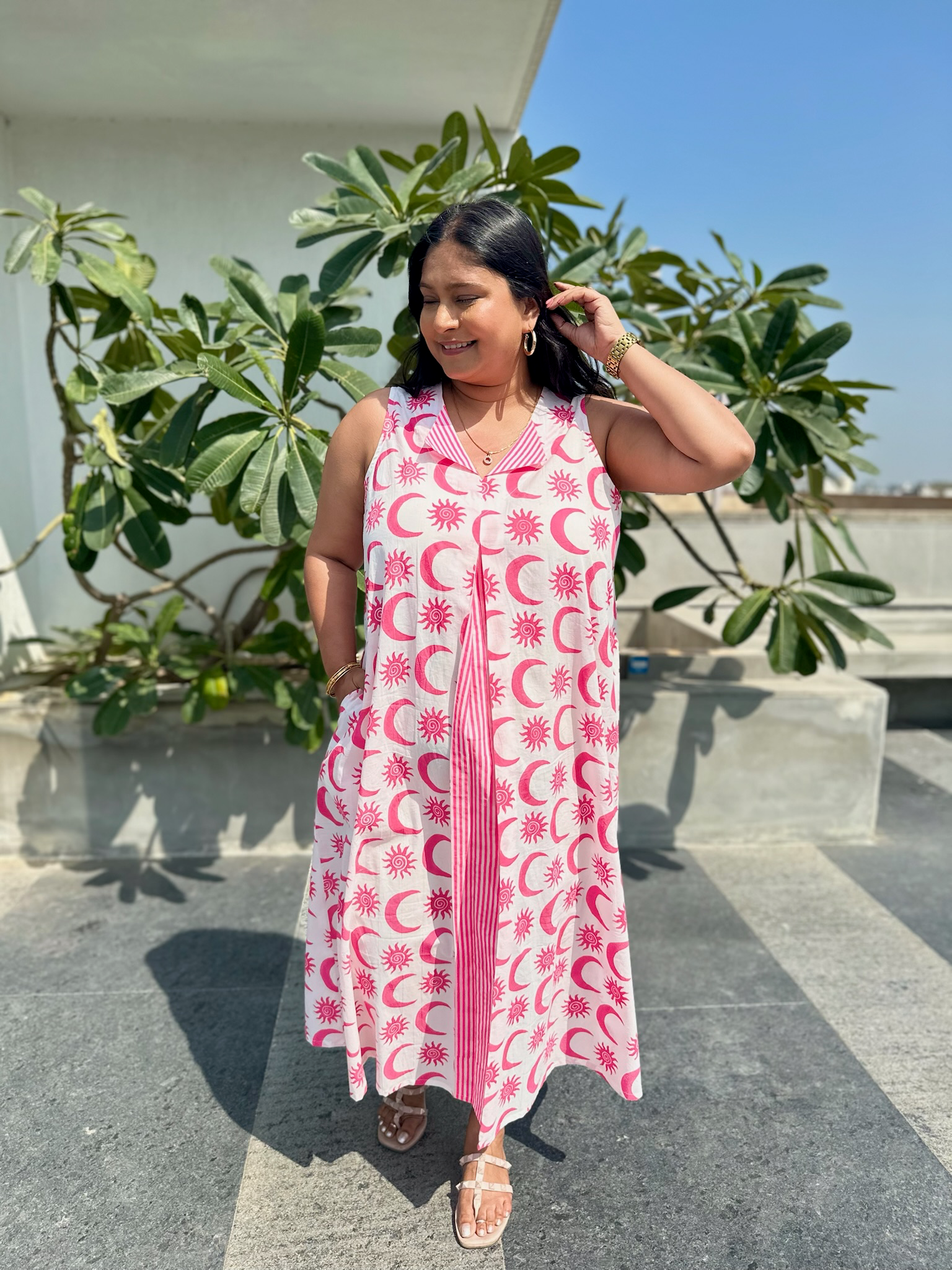 Sun and Moon Pink Midi Dress