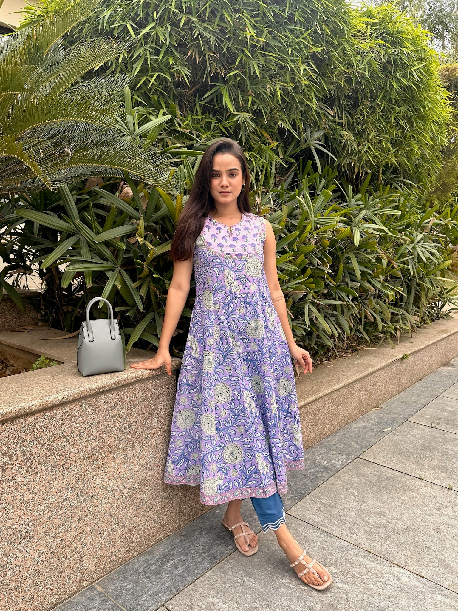 Sunset Purple Yoke Sleeveless Anarkali