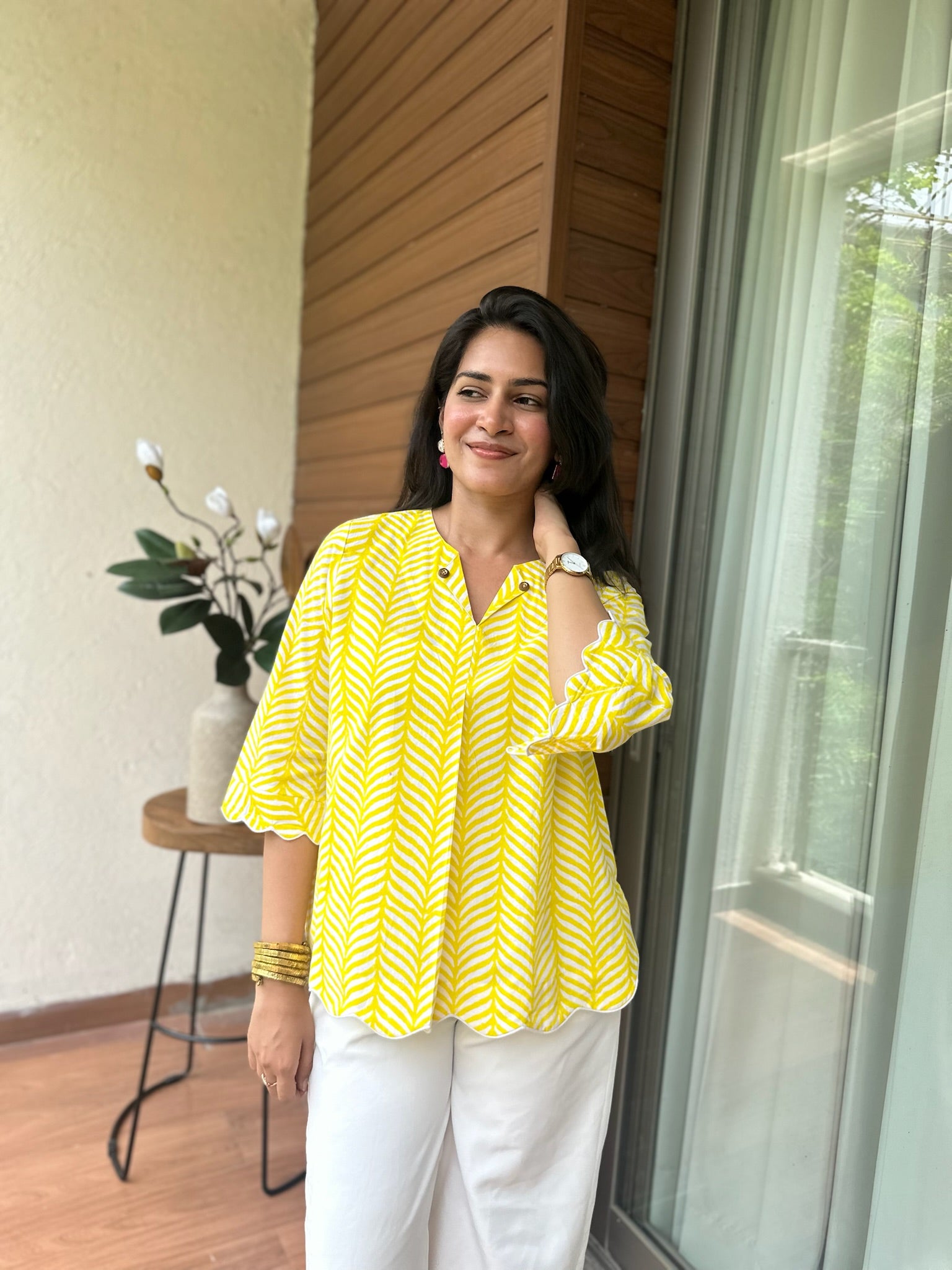 Yellow Leaf Scallop Top
