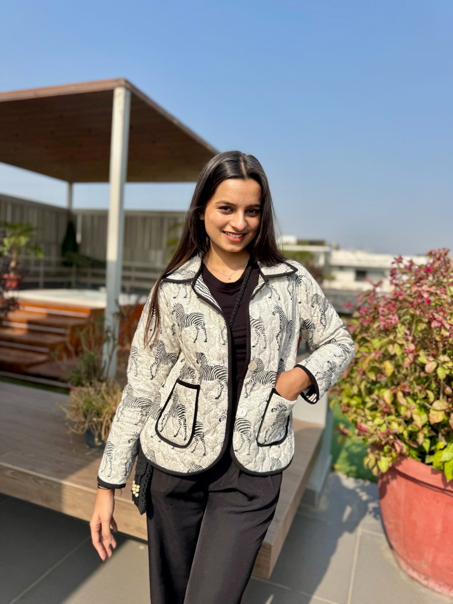 Zebra Striped Black Bomber Jacket