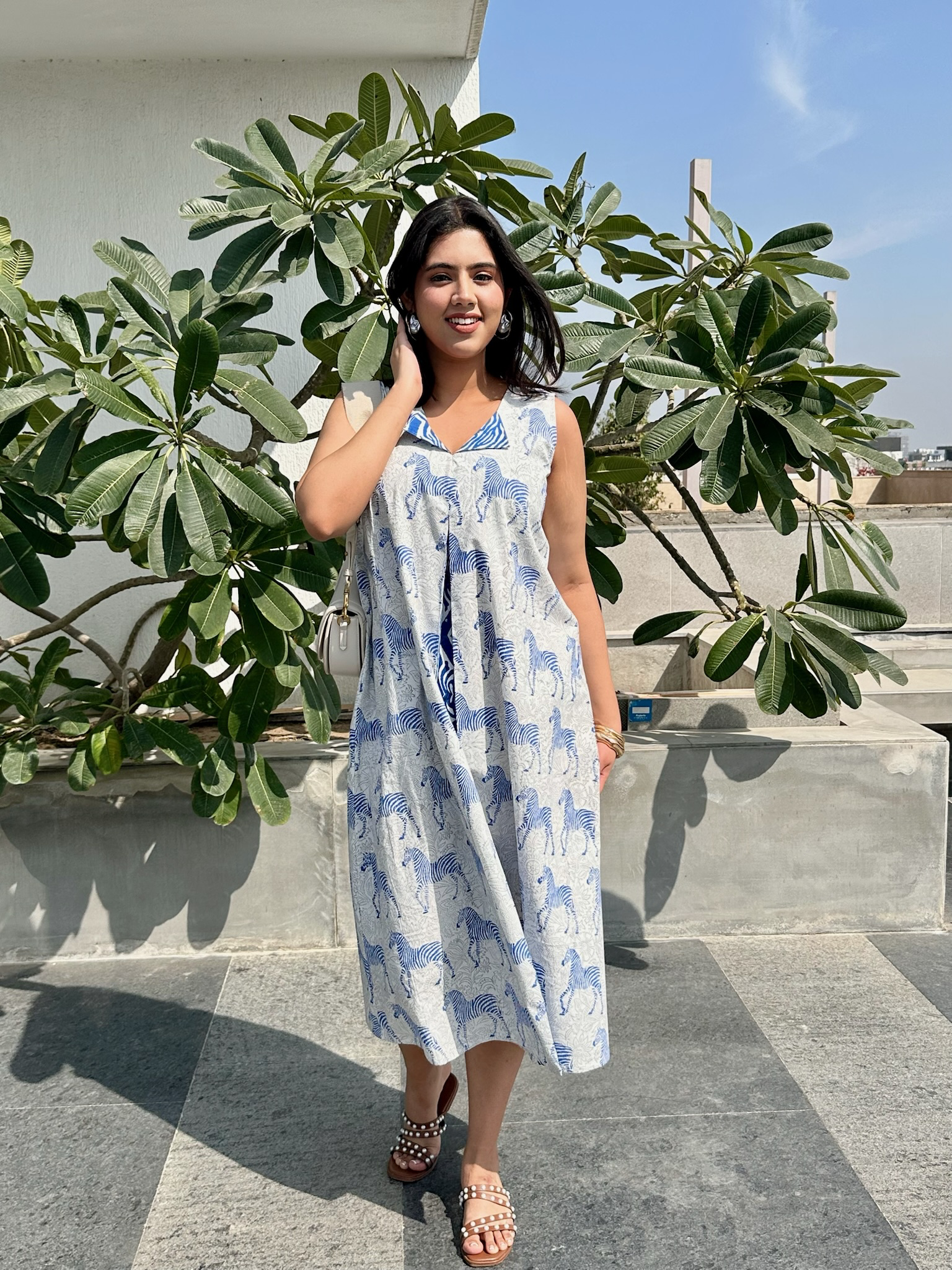 Zebra Striped Blue Midi Dress