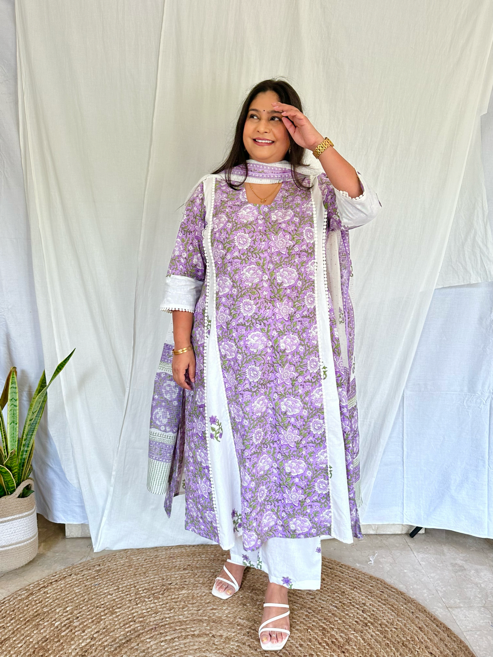 Purple Peony Glass Kurta Set Large