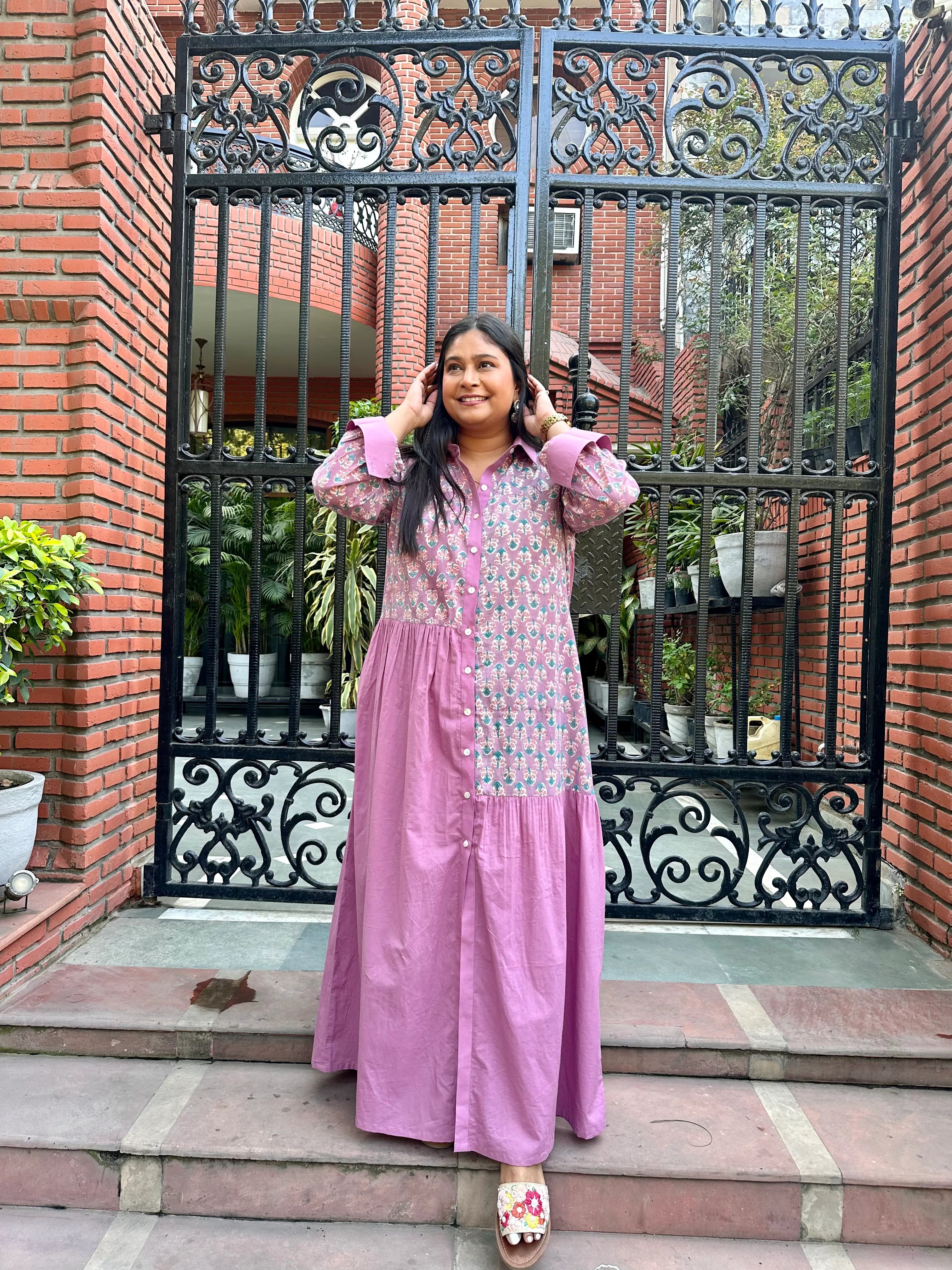 Rose pink shirt dress