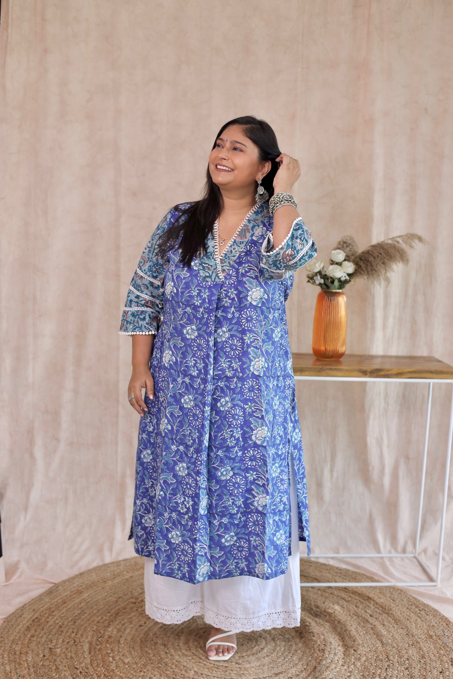 Berry Blue Front Pleat To Kurta