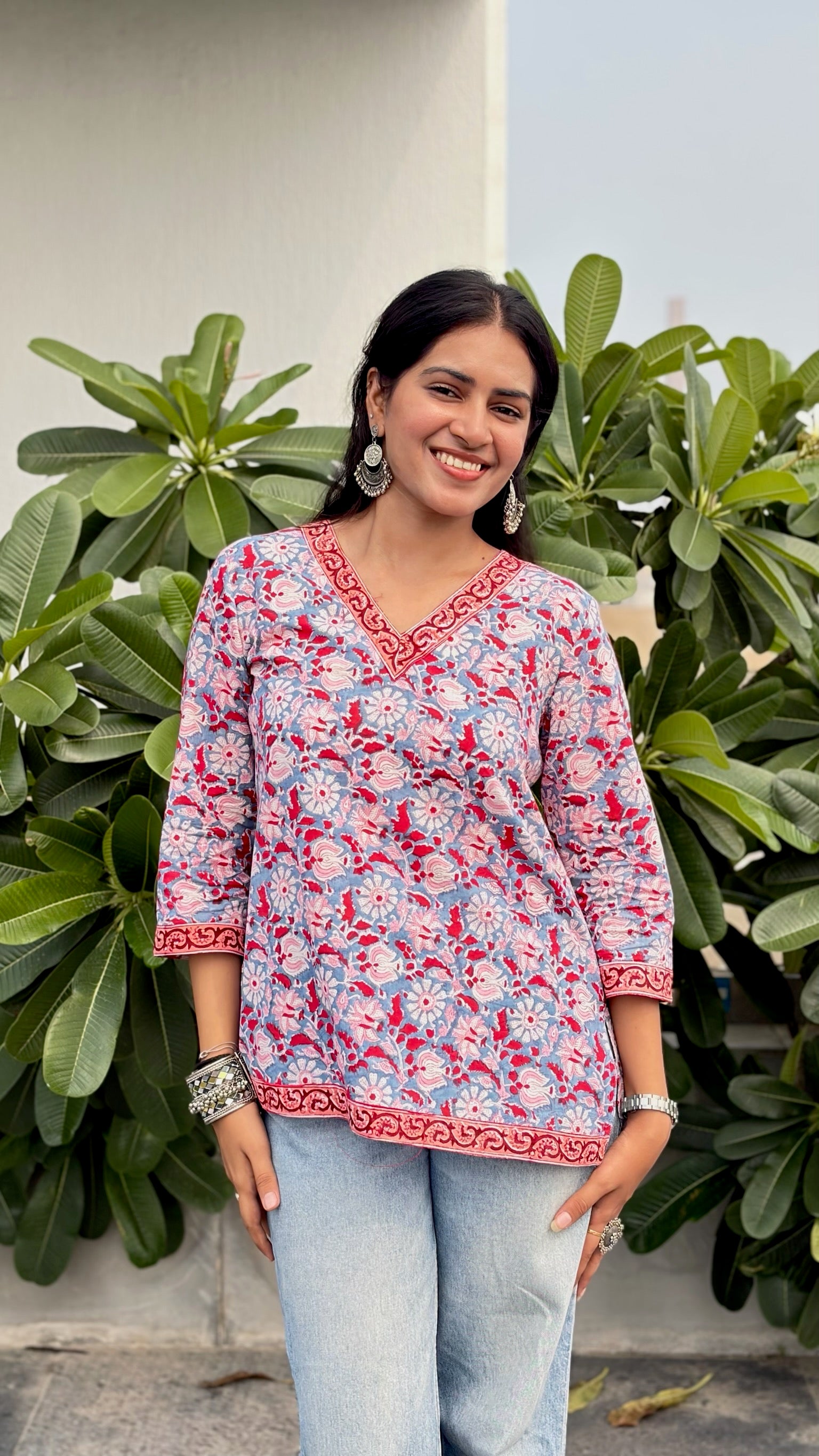 Blue Flora Short Kurti