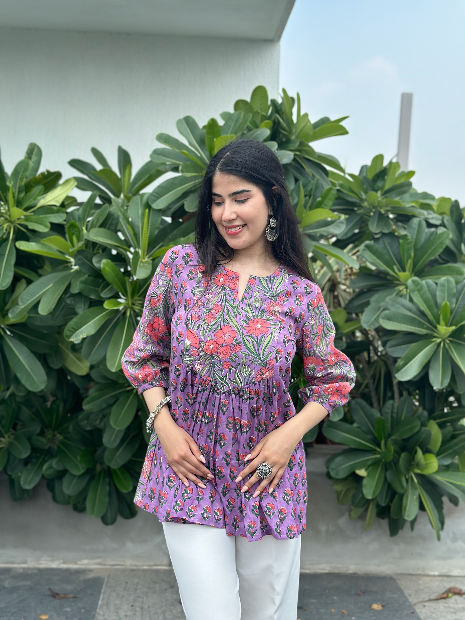 Dark Lilac Gather Short Kurti