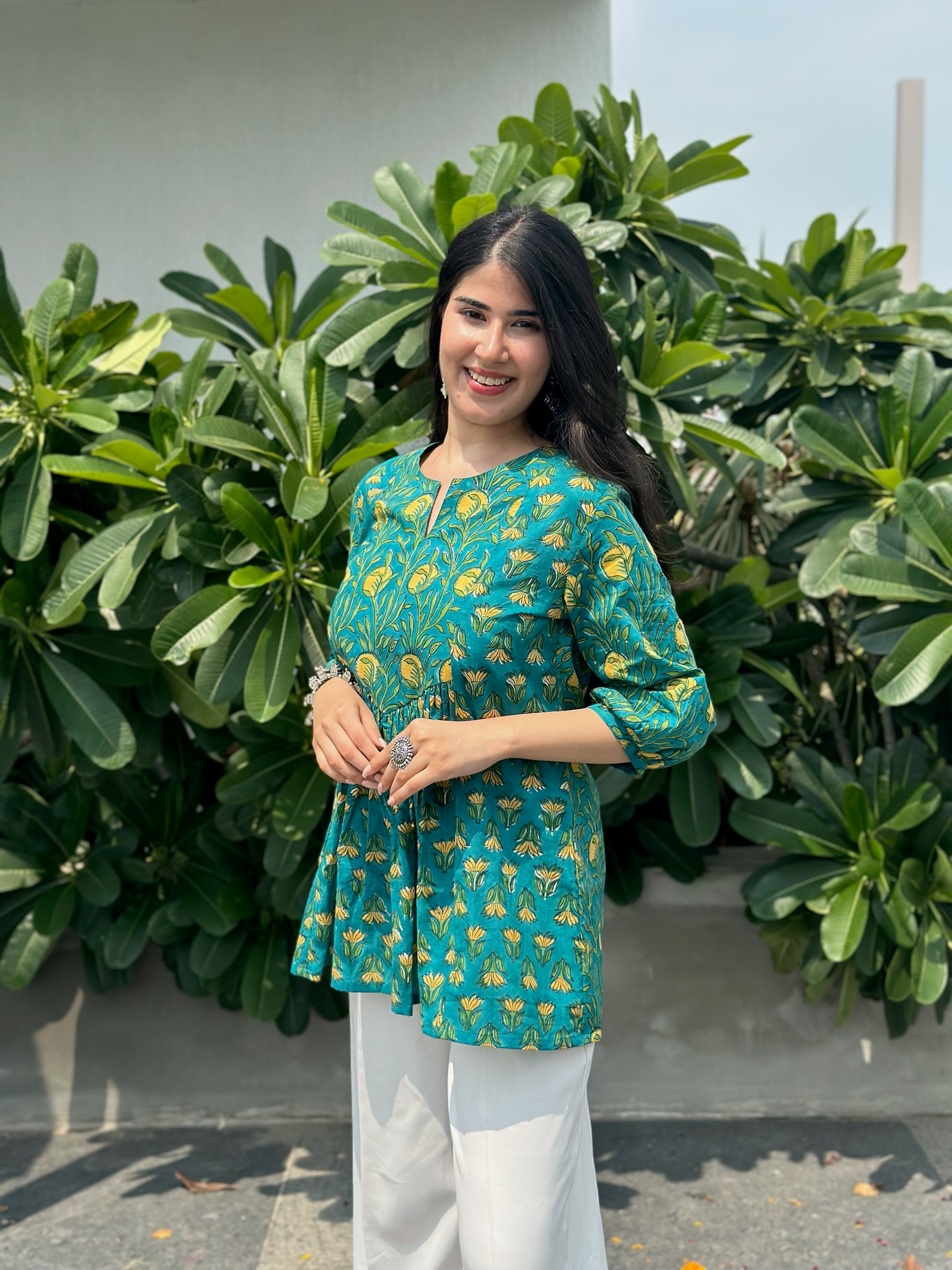 Pine Green Gather Short Kurti