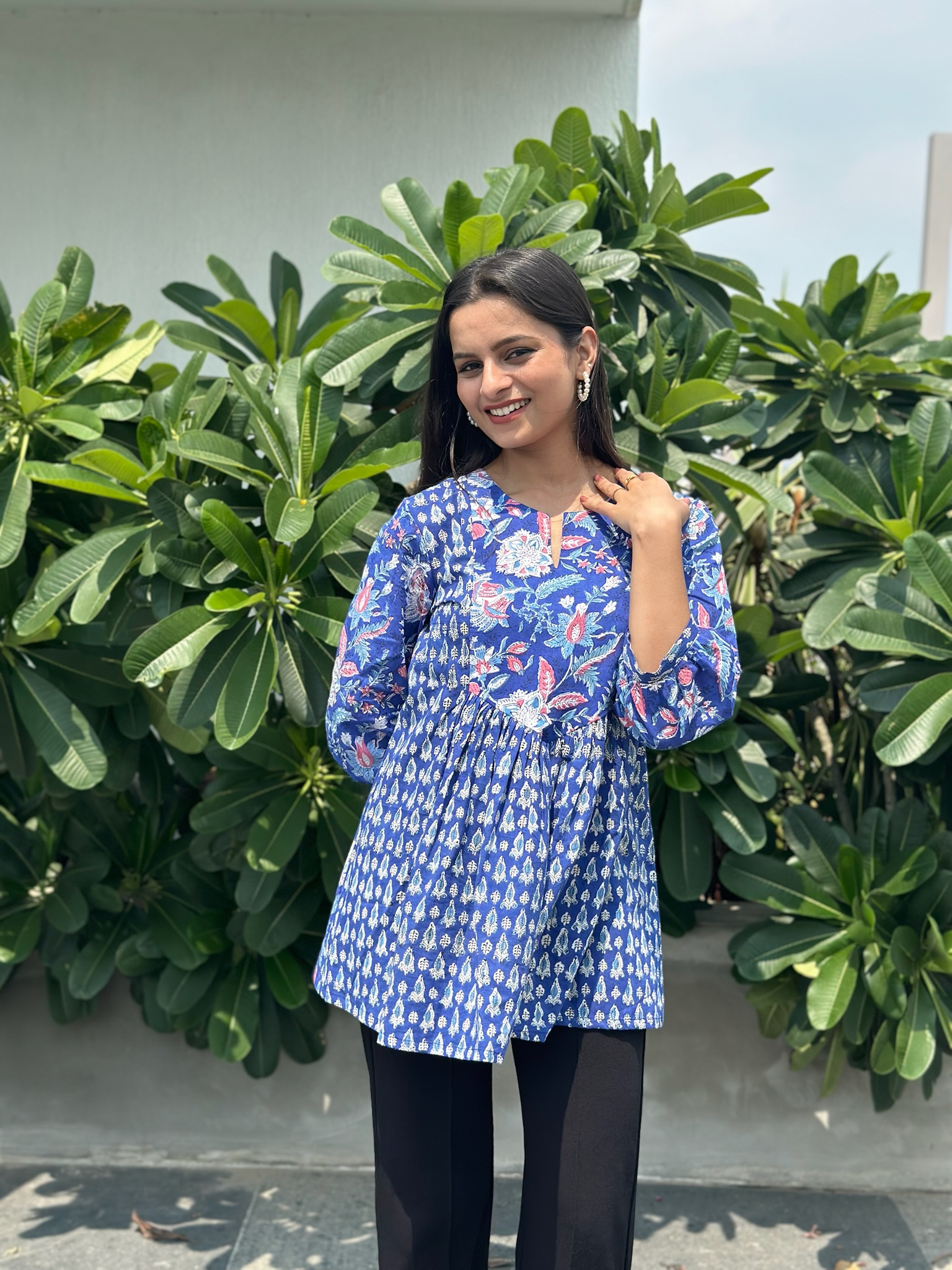 Sapphire Blue Gather Short Kurti