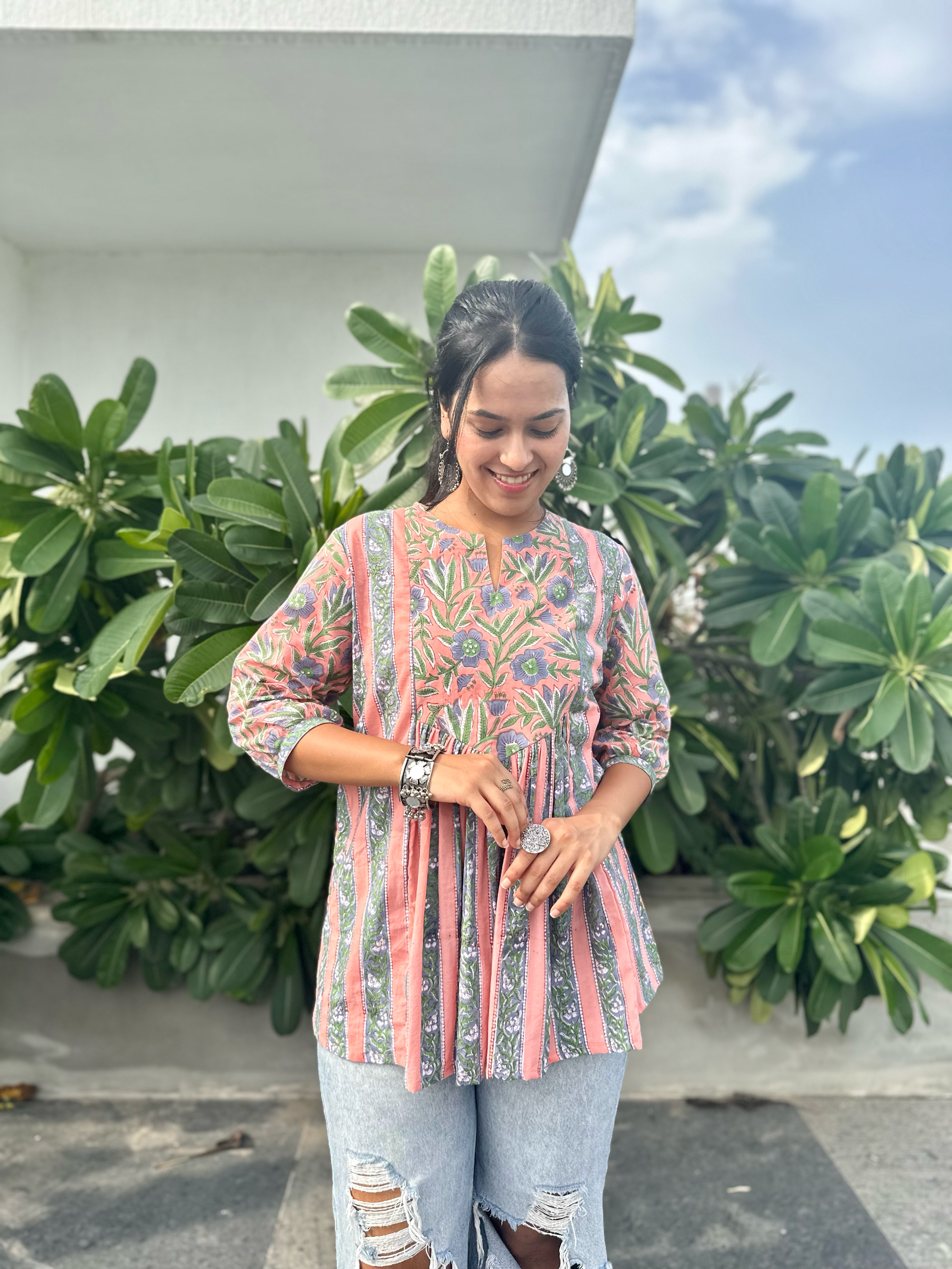 Warm Peony Gather Short Kurti