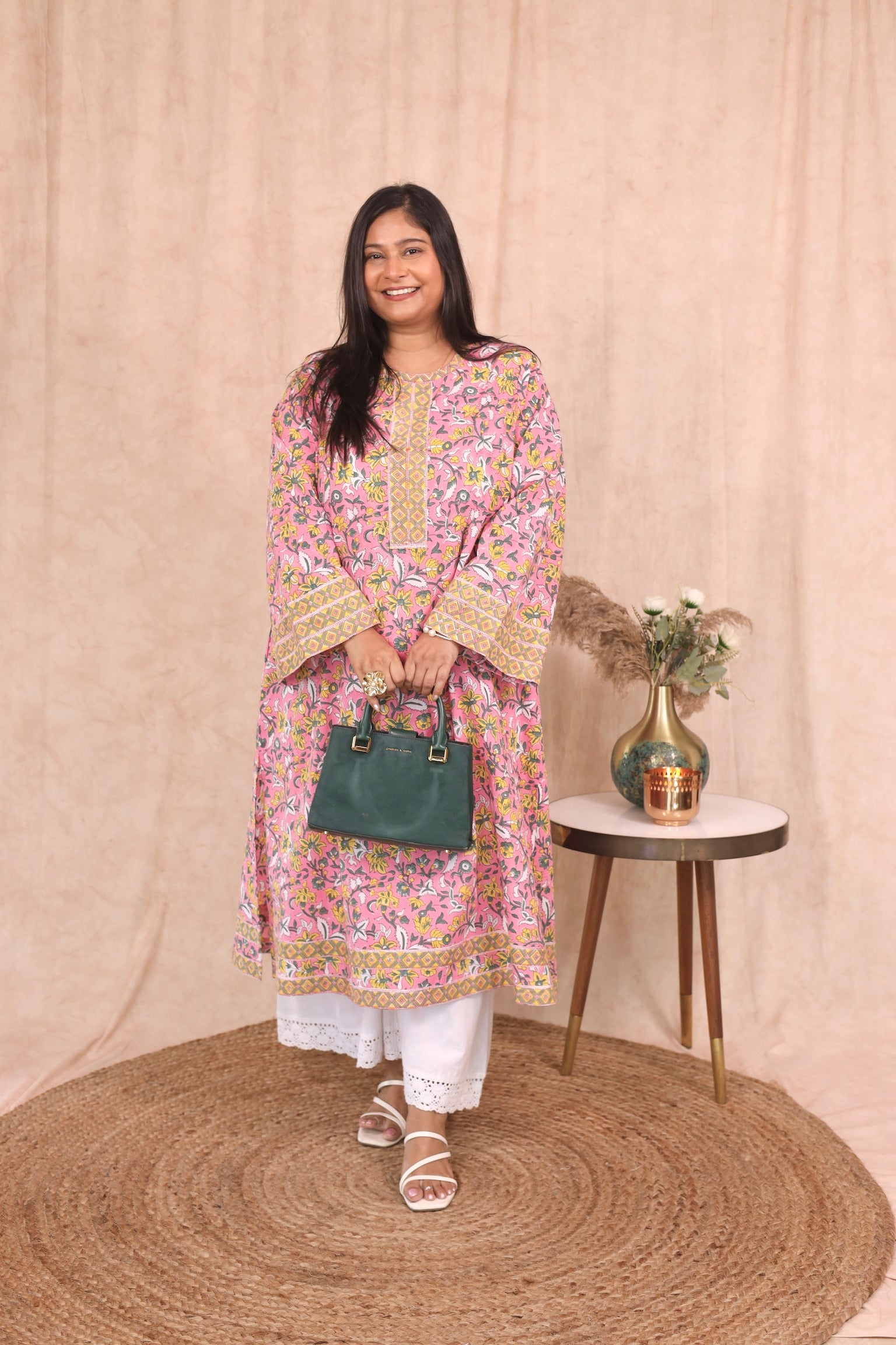 Wide Sleeve Kurta - Sky Magenta