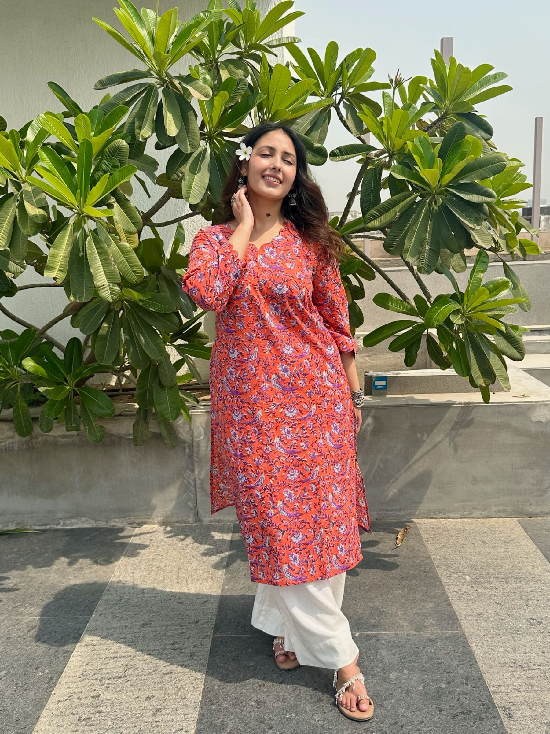 Deep Coral Long Kurta