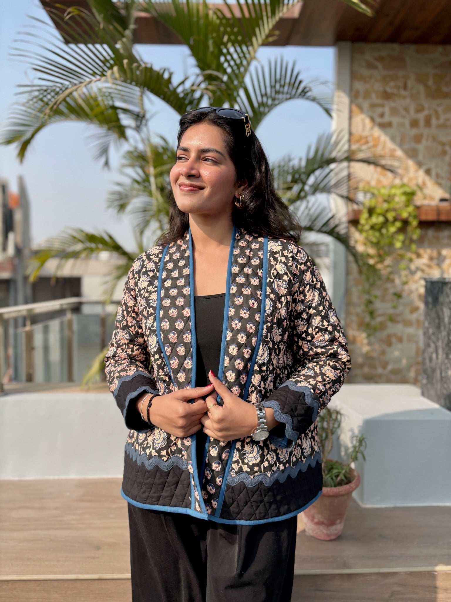 Indigo Black Quilted Shrug