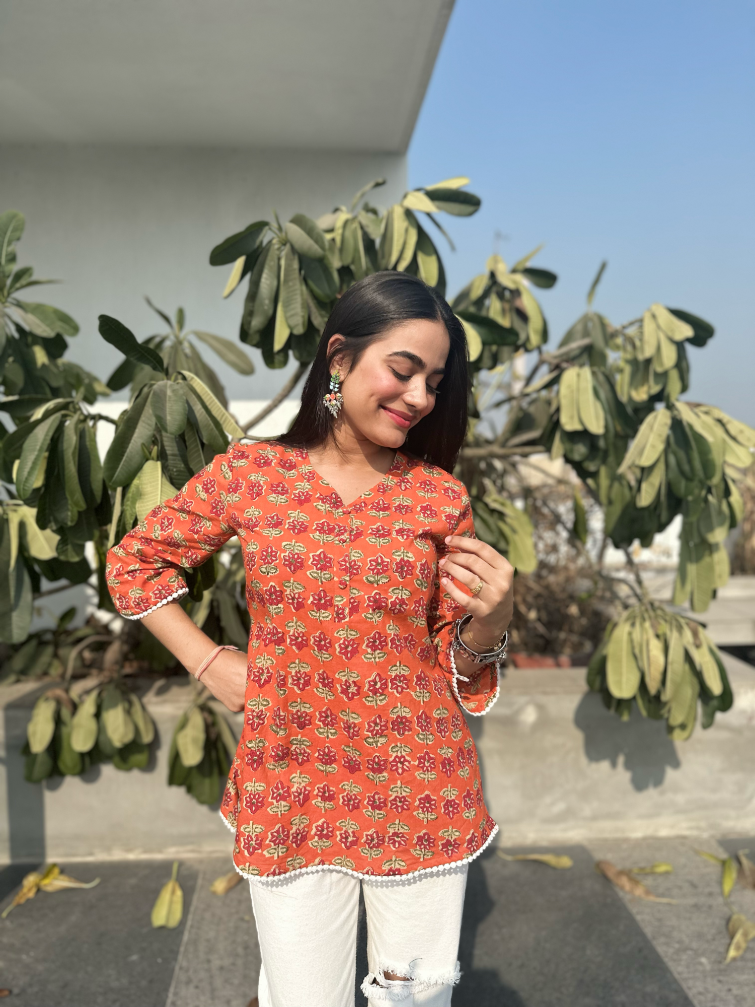 Marigold Orange Lace Short Kurti