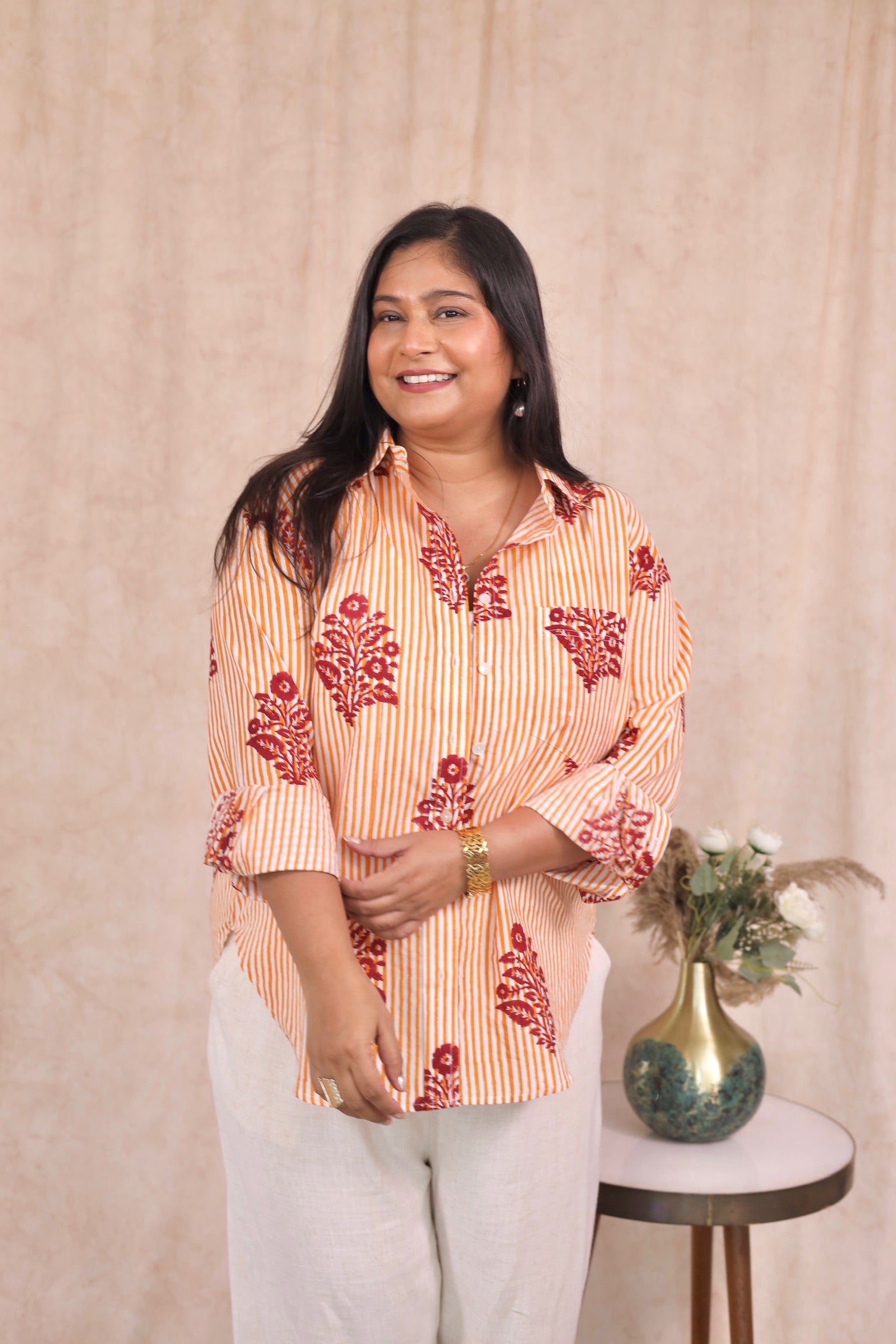 Red Floral Block Printed Shirt