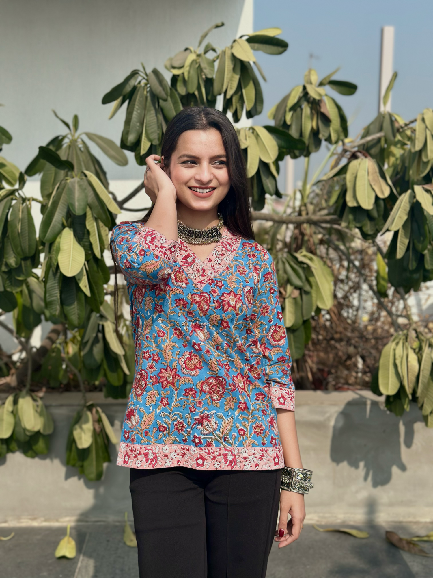 Silk Blue Short Kurti