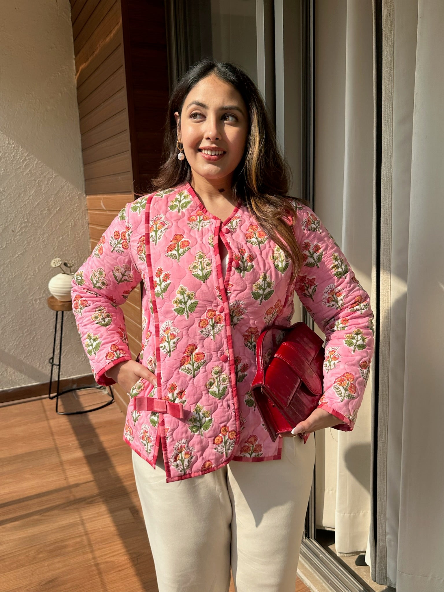 Sunset Sangria Bow Quilted Jacket