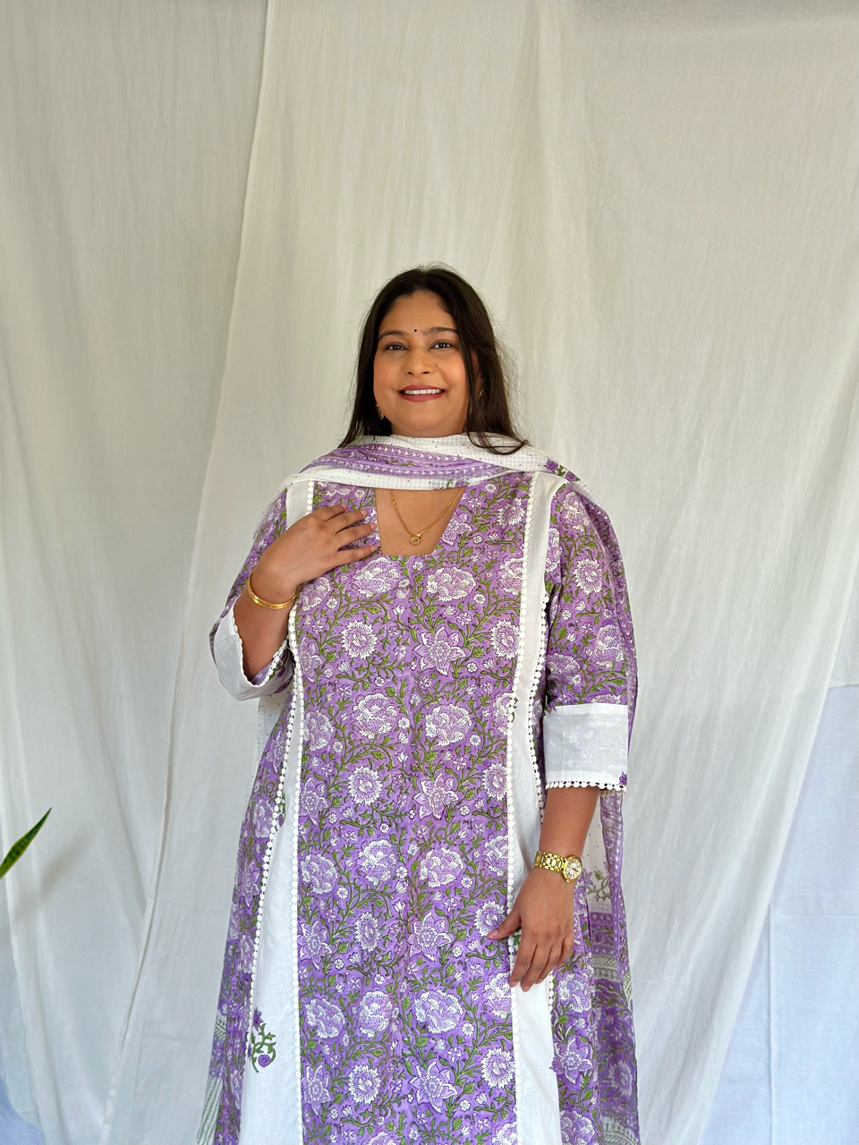 Purple Peony Glass Kurta Set Large