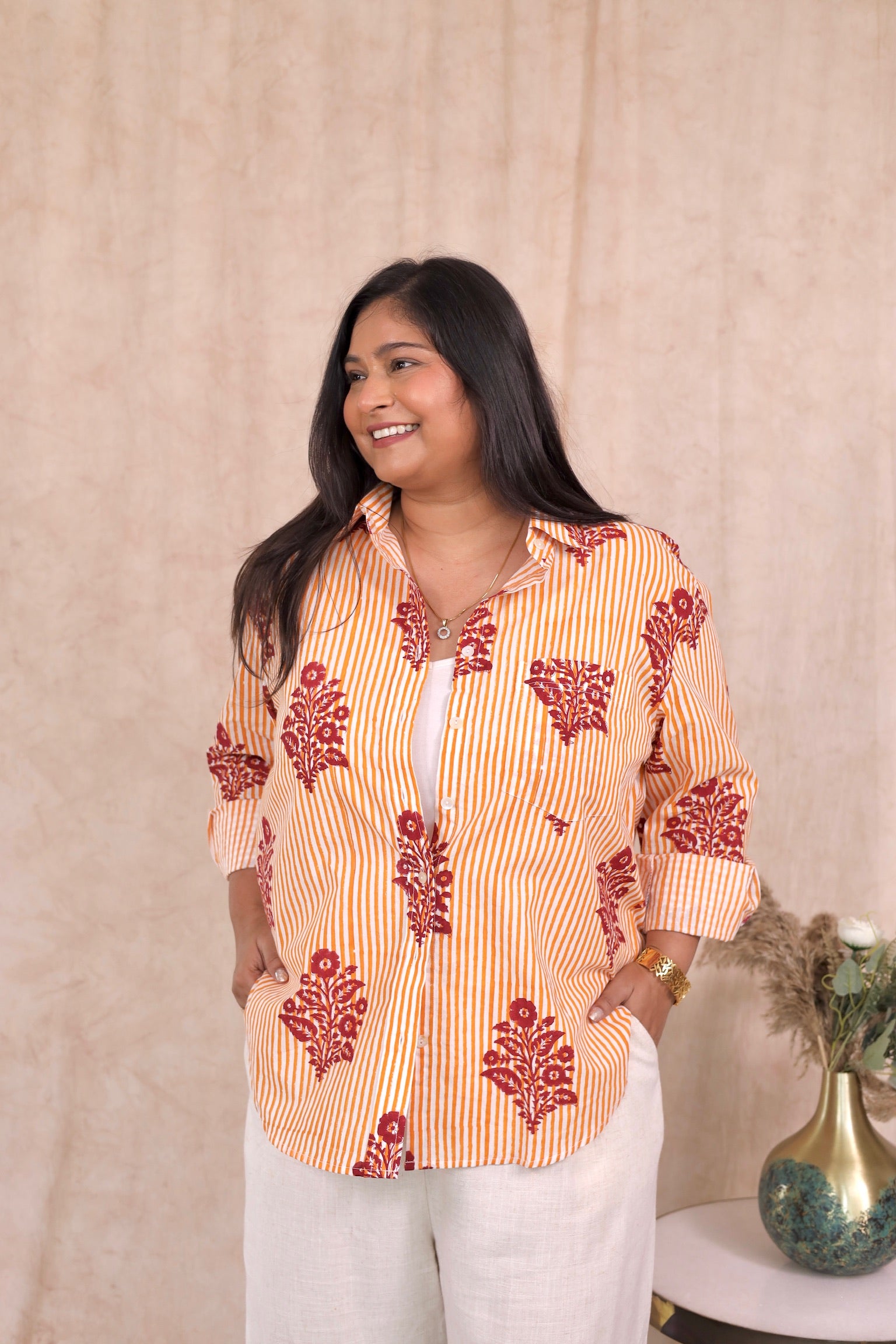 Red Floral Block Printed Shirt