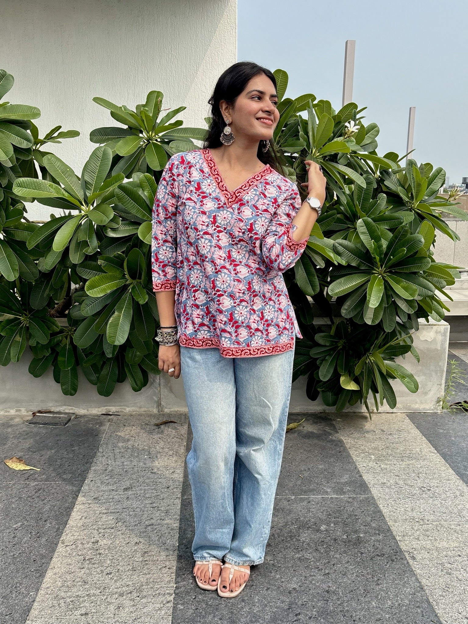 Blue Flora Short Kurti
