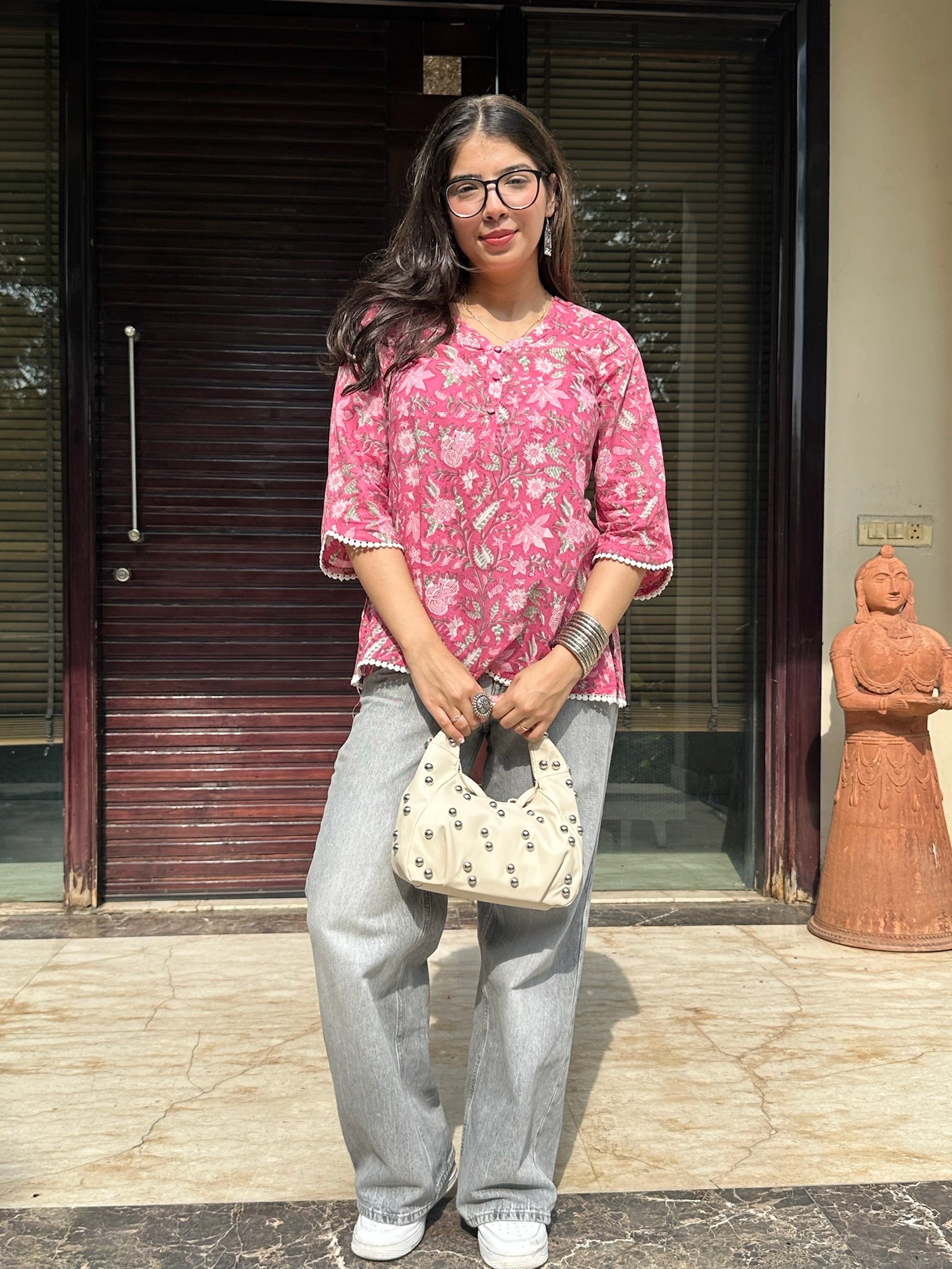 Dark Blush Pink Lace Kurti