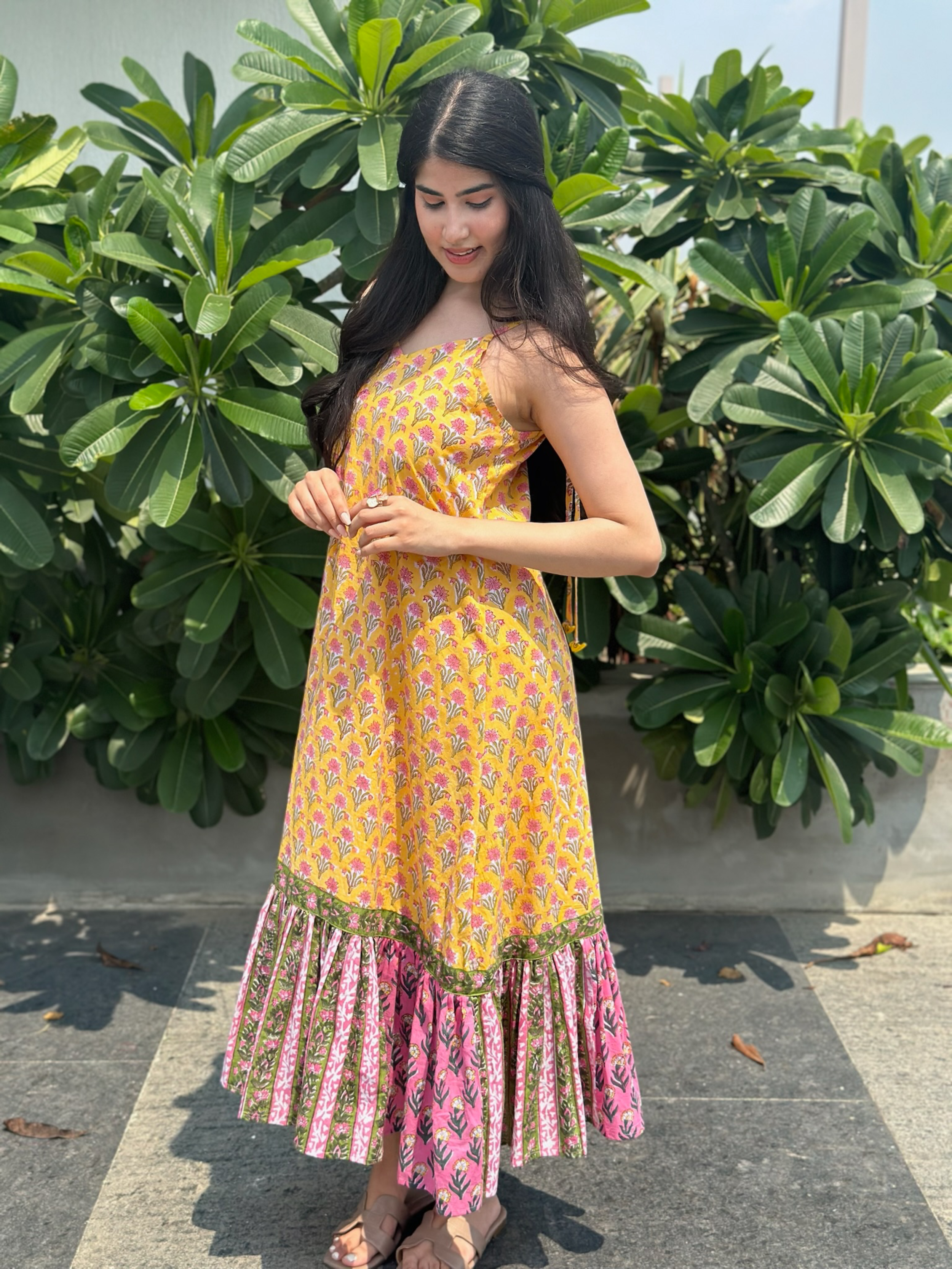 Indian Yellow Strap Maxi Dress