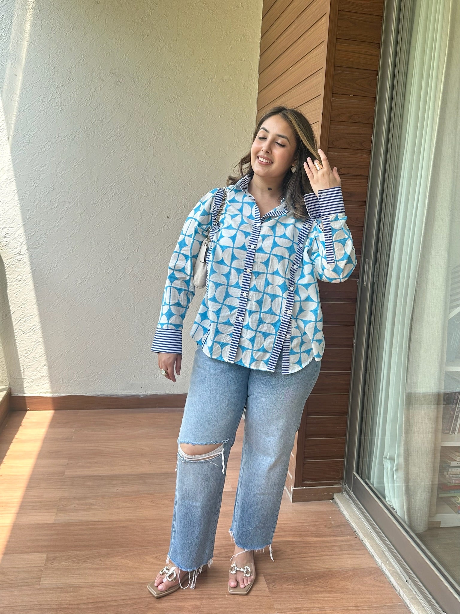 Exclusive Geometric Blue Multi Placket Shirt