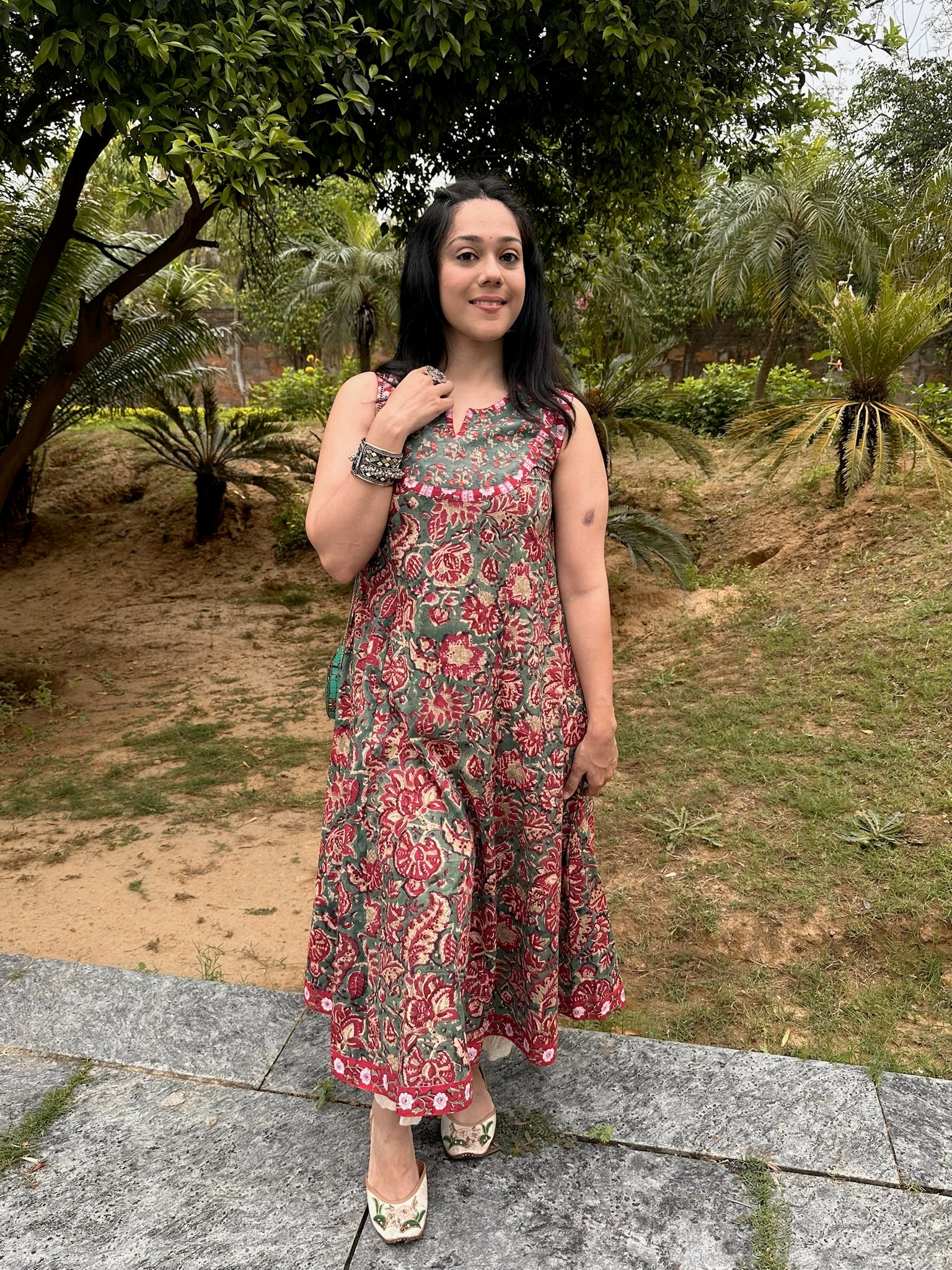 Cadmium Green Yoke Sleeveless Anarkali