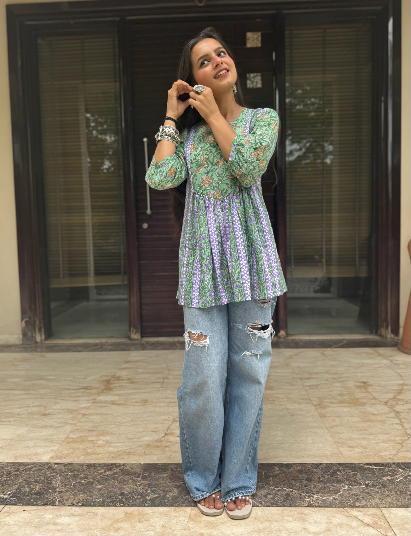 Forest Green Gather Short Kurti