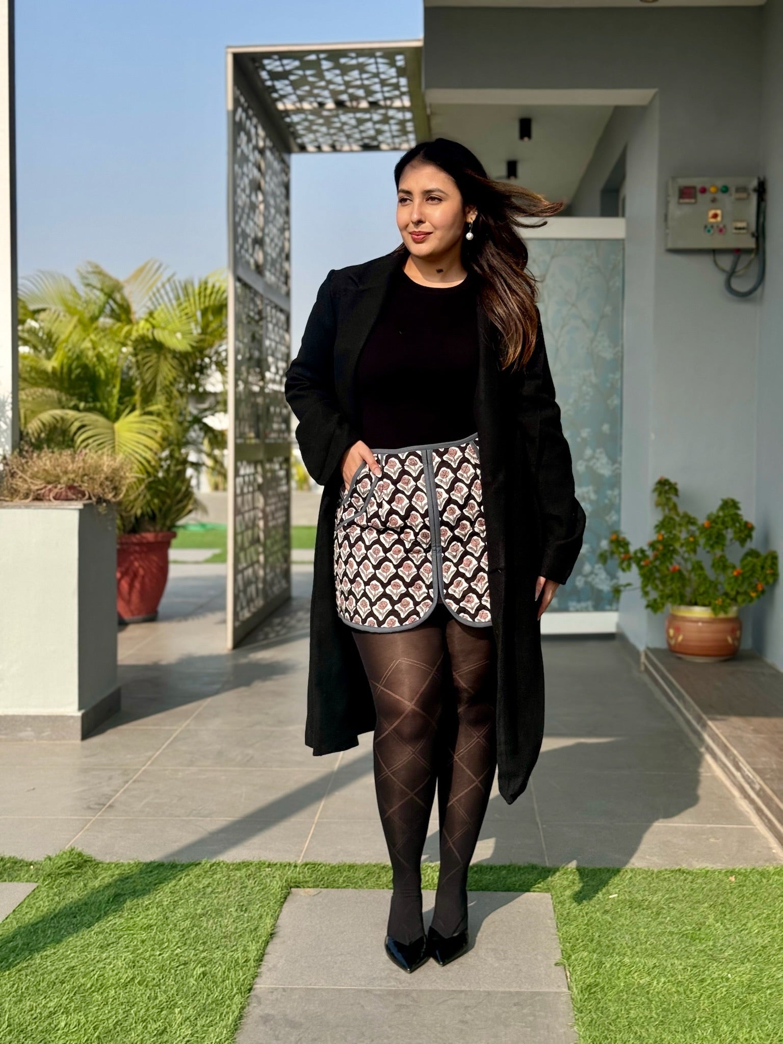 Charcoal Blue Quilted Skirt