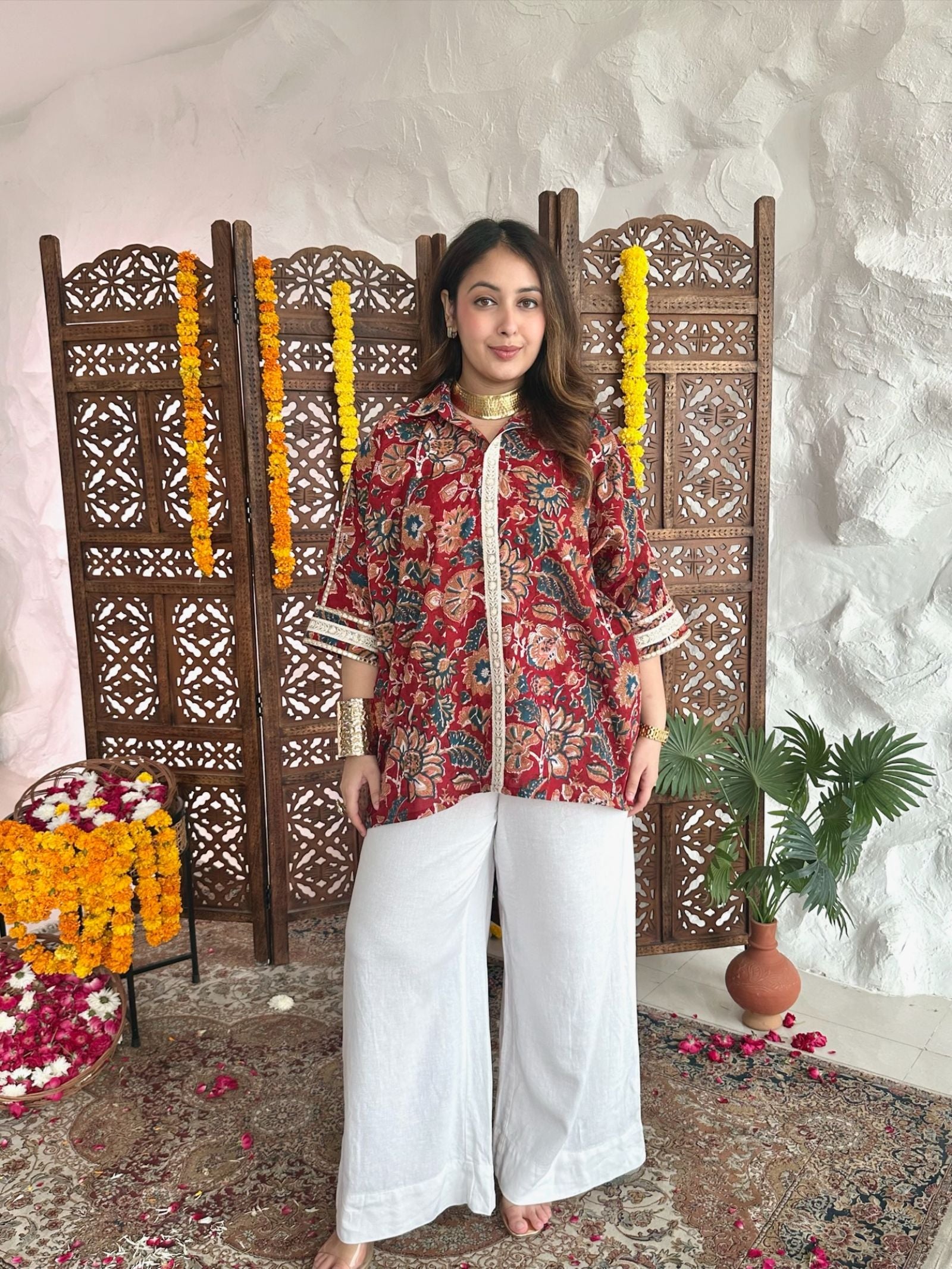 Blossom Veil Asymmetric Mulmul Shirt