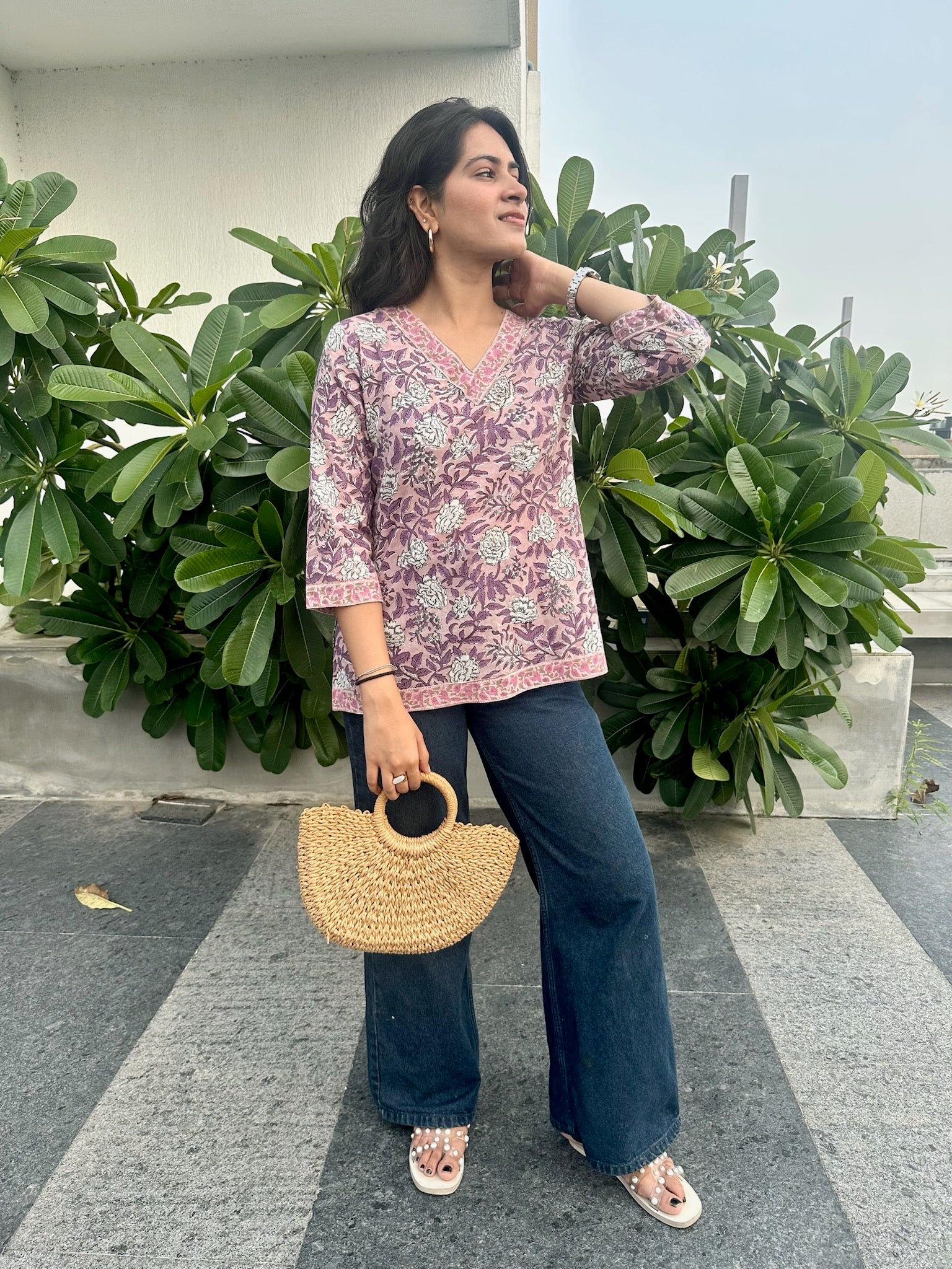 Gulabi Petal Veil Short Kurti