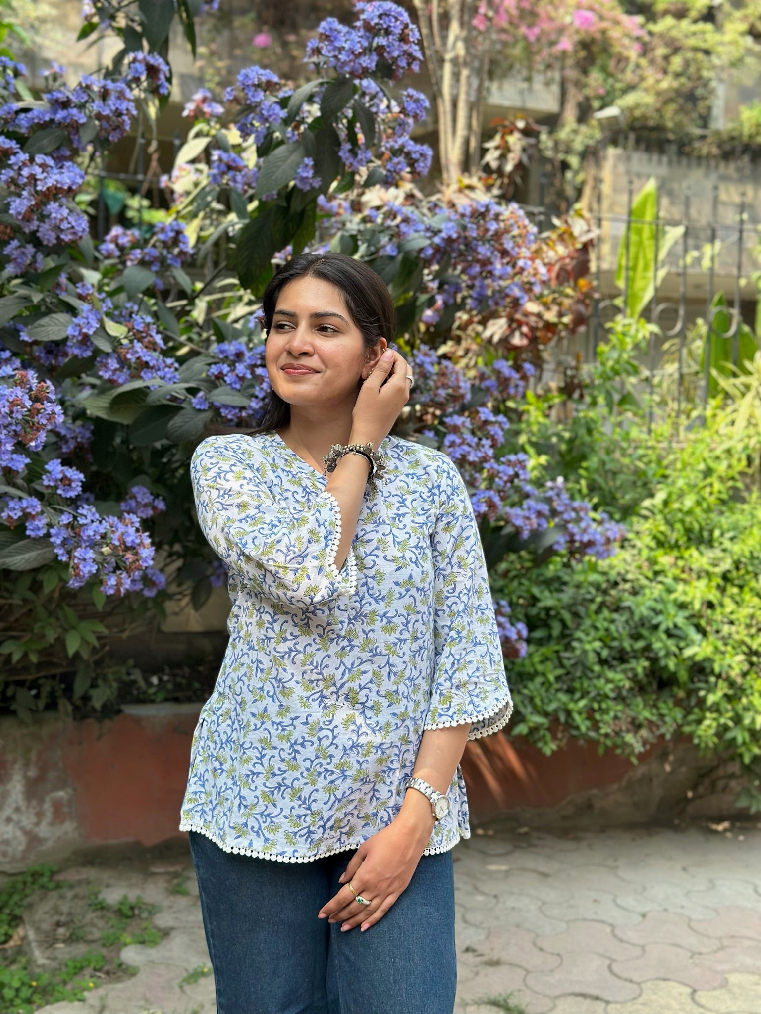 Lagoon White Lace Kurti