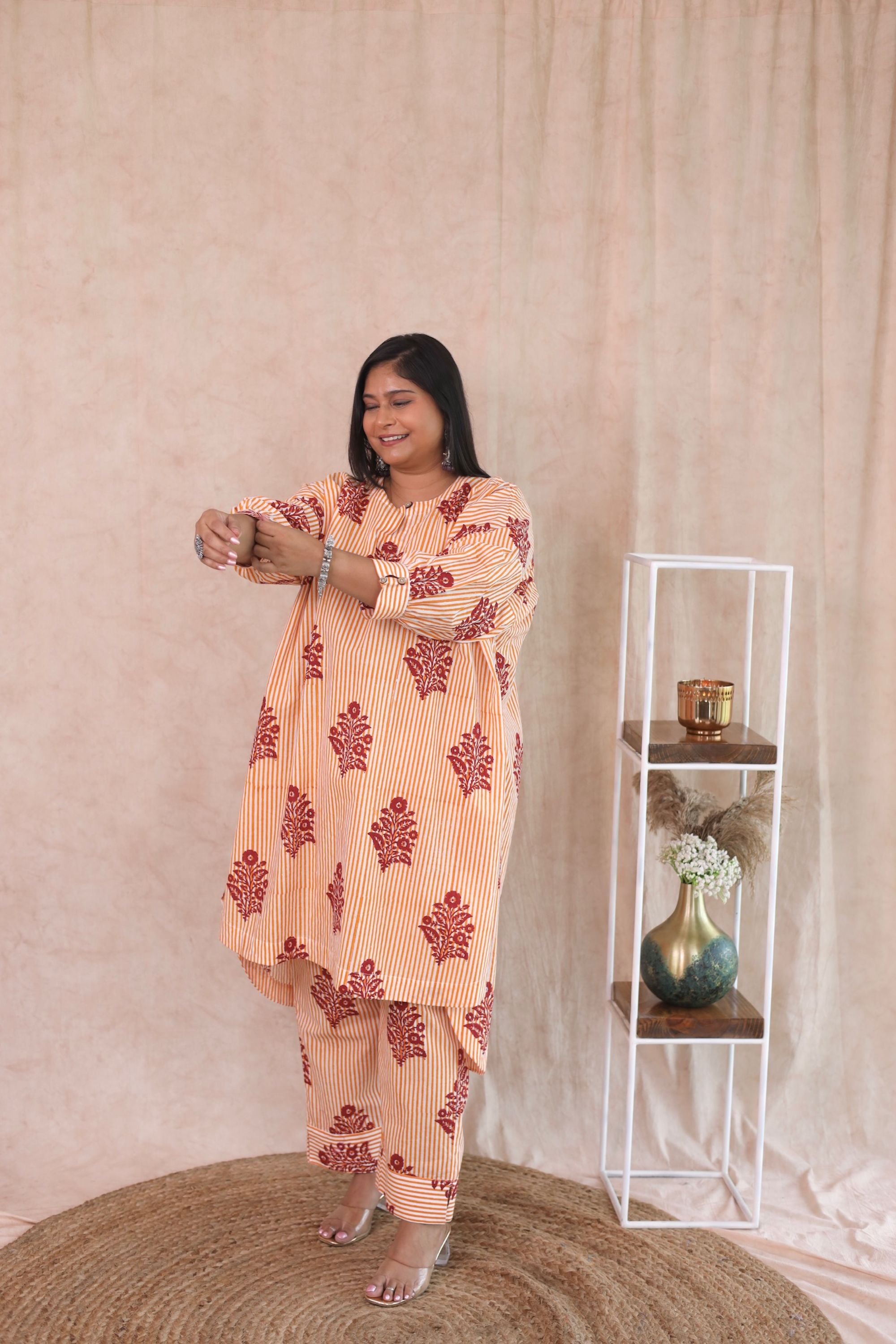 Boxy Red Orange Block Printed Co Ord Set