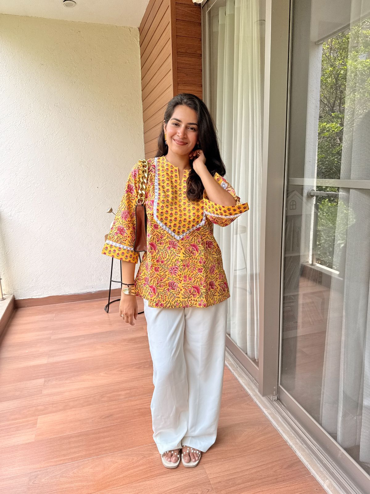 Kesari Yoke Lace Short Kurti