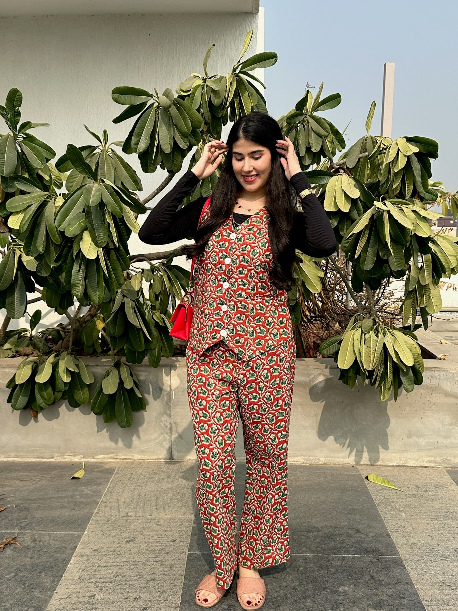 Old Red Floral Waistcoat Set