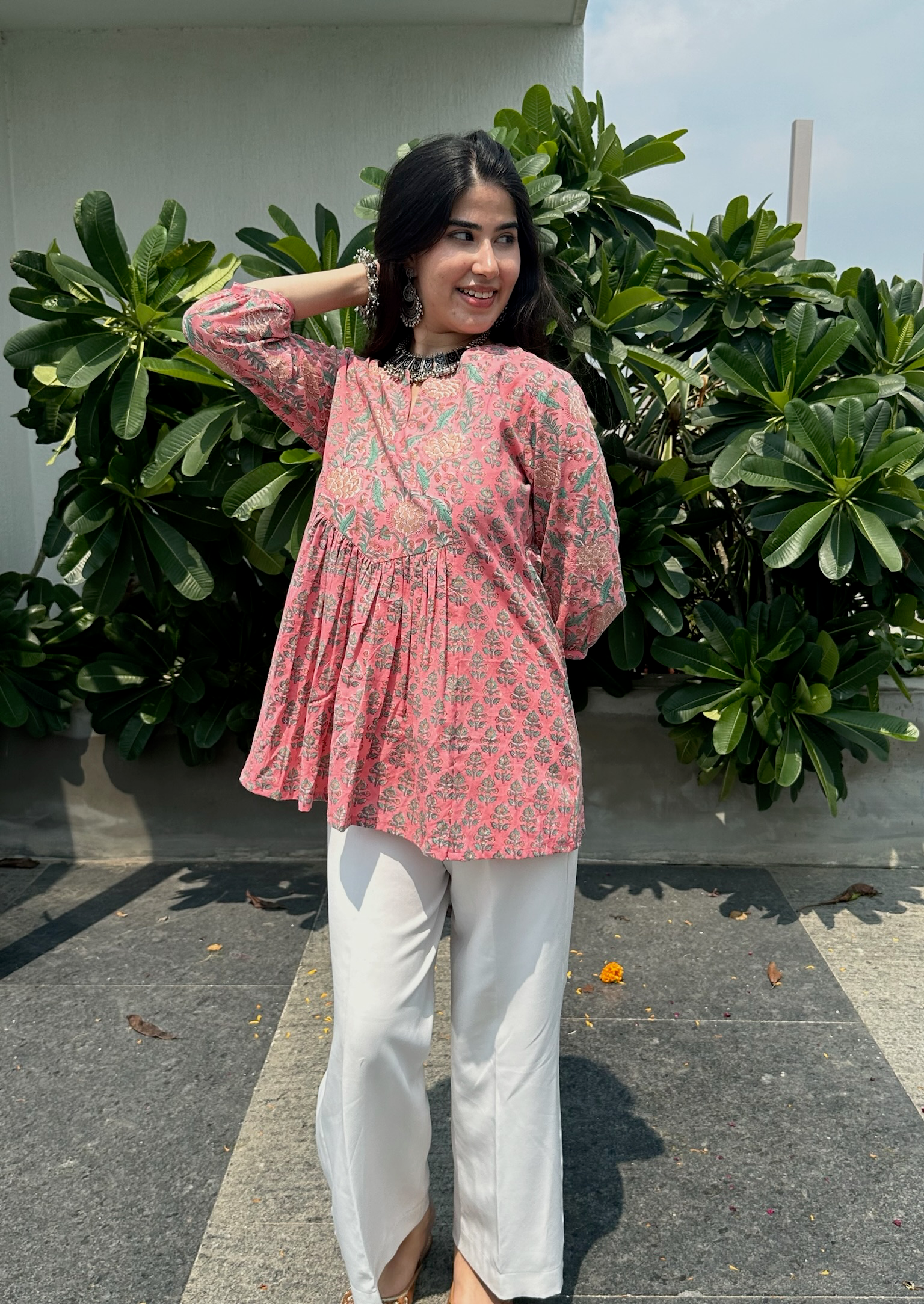 Apple Pink Gather Short Kurti