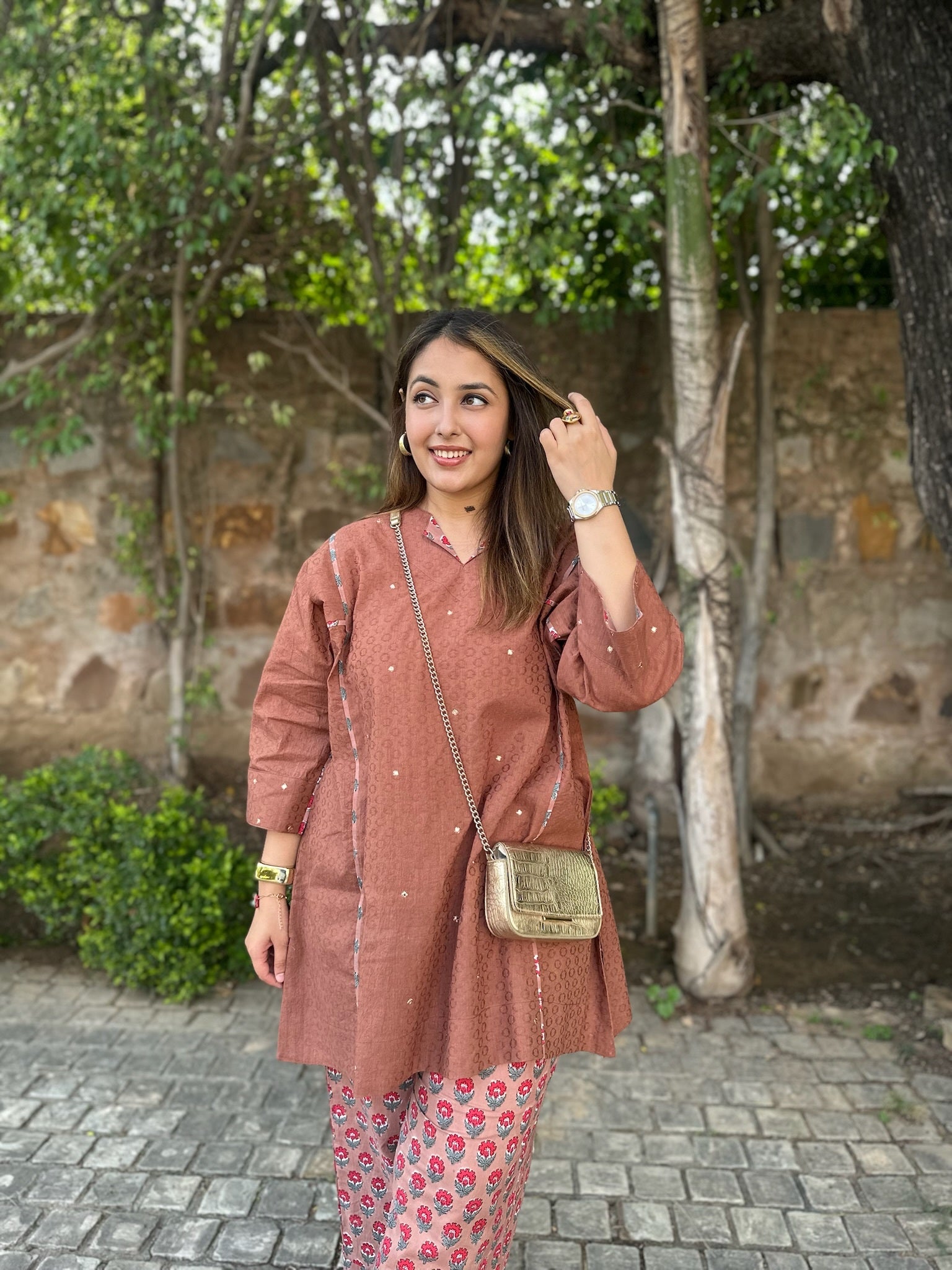 cinnamon brown short dobby co-ord set