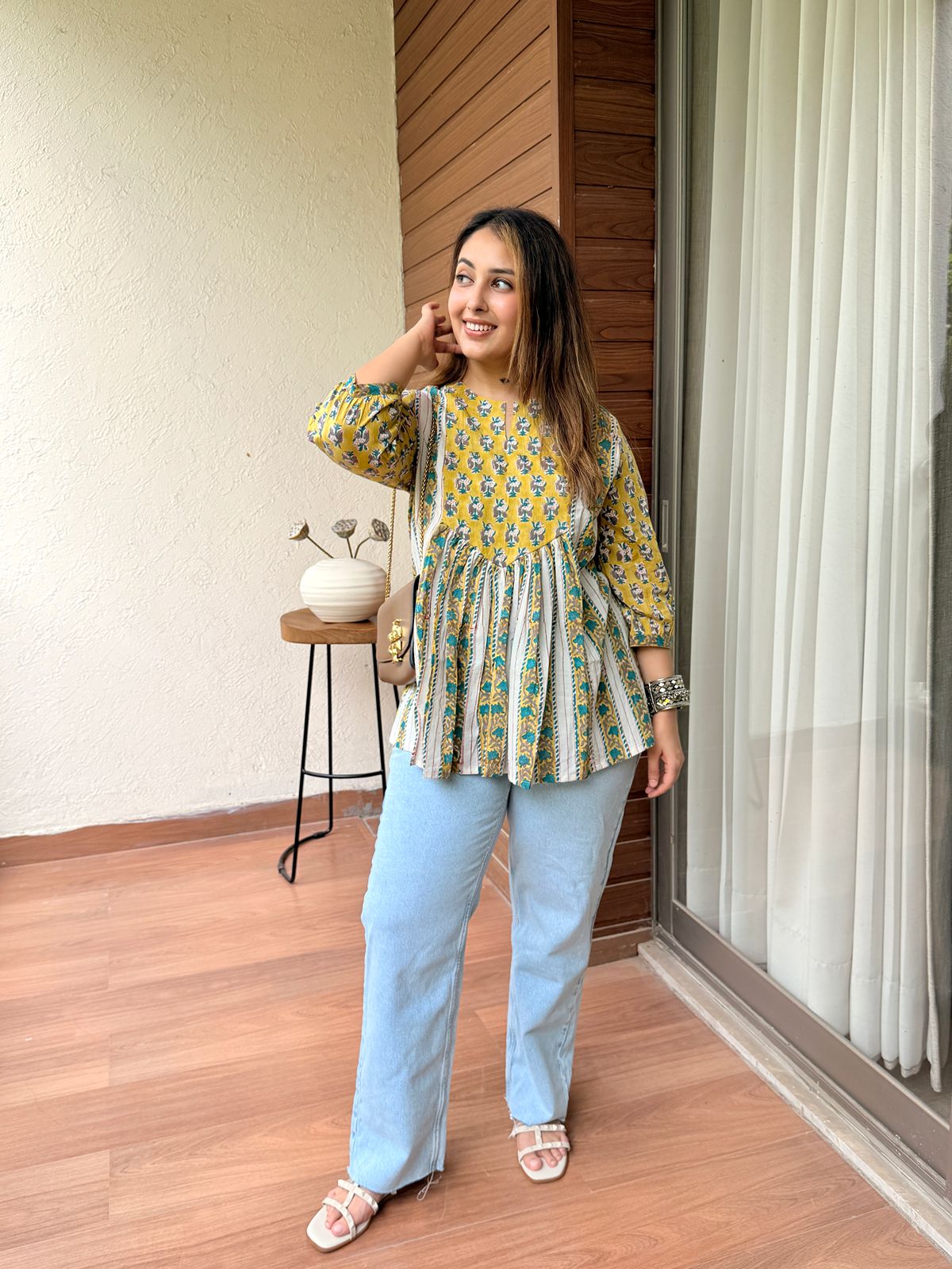 Candle Glow Yellow Gather Short Kurti