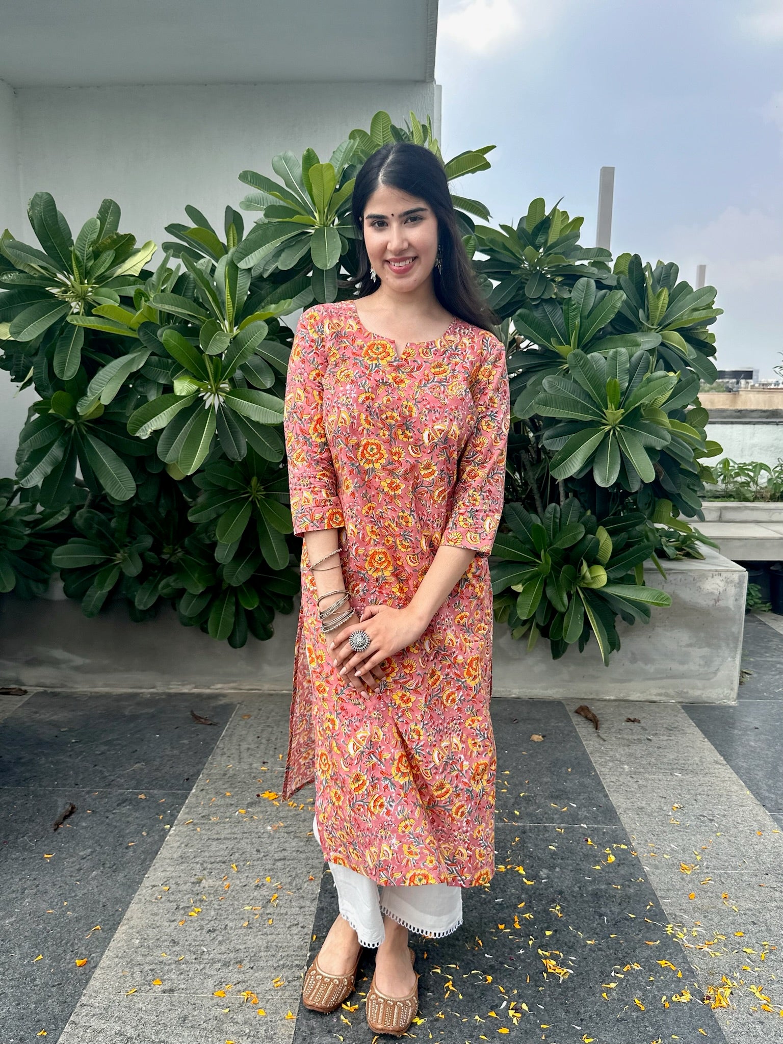 Turkish Rose Block Printed Long Kurta