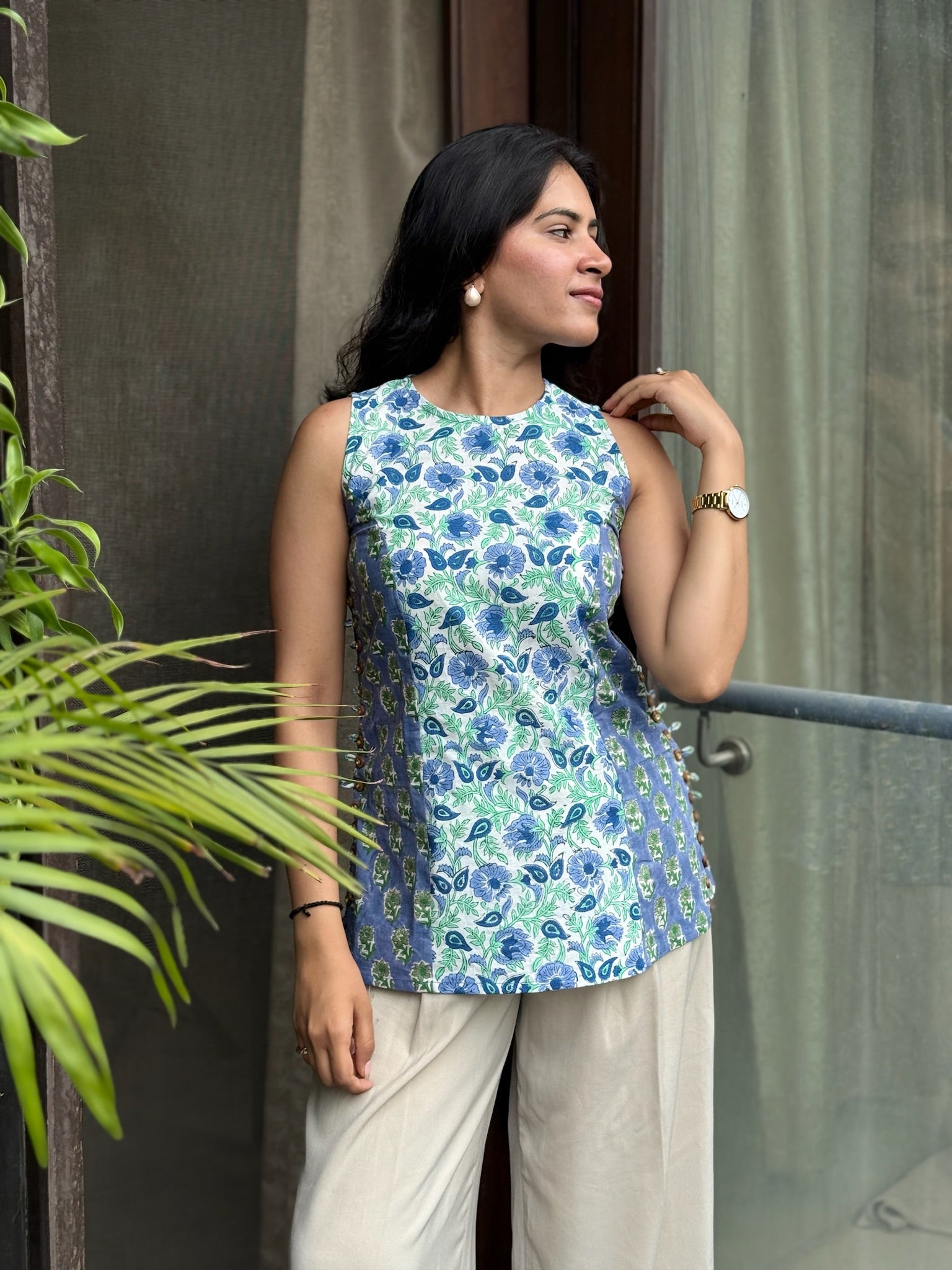 Blue Dew Halter Short Kurti