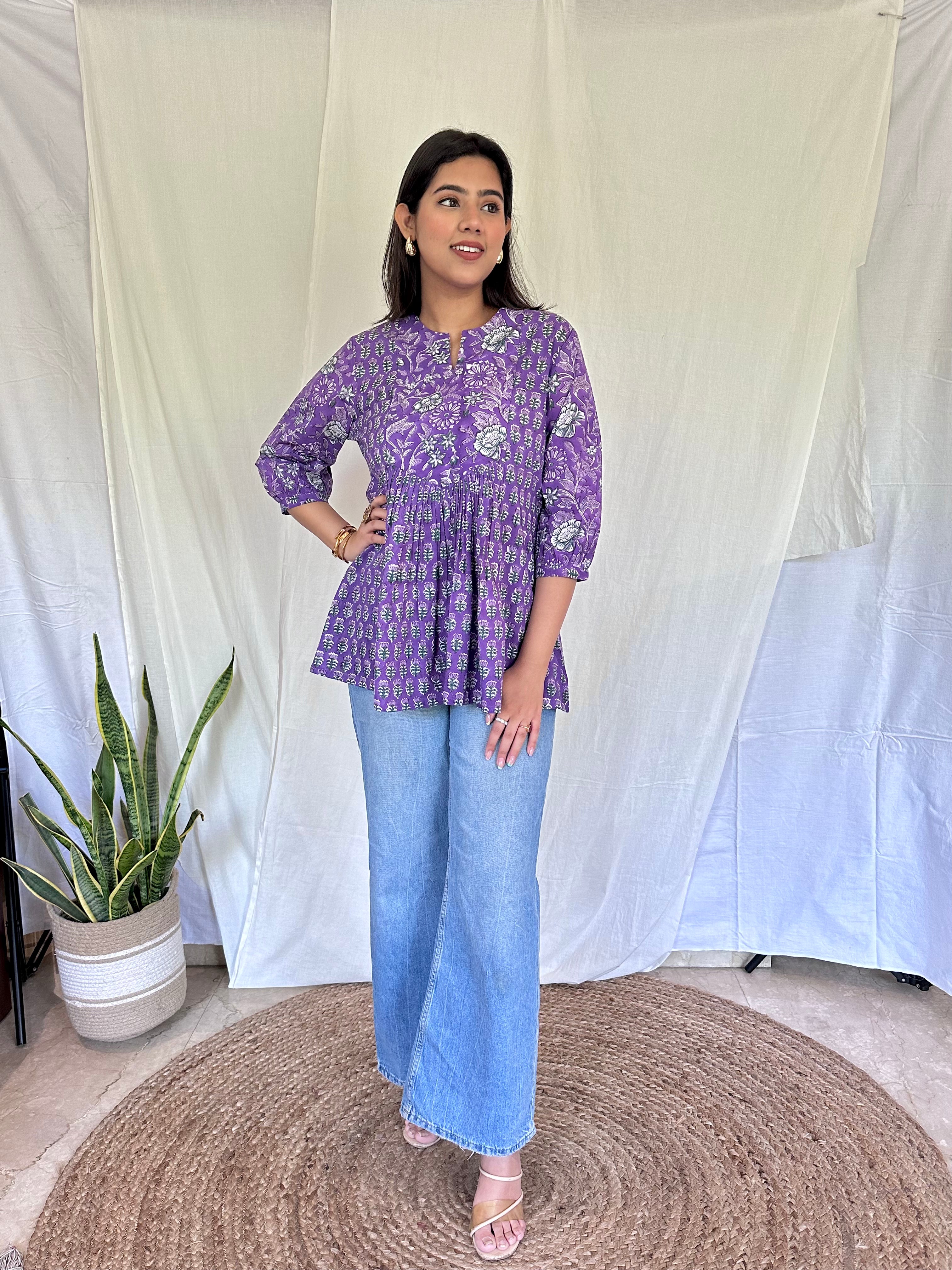 Jasmine Purple Gather Short Kurti